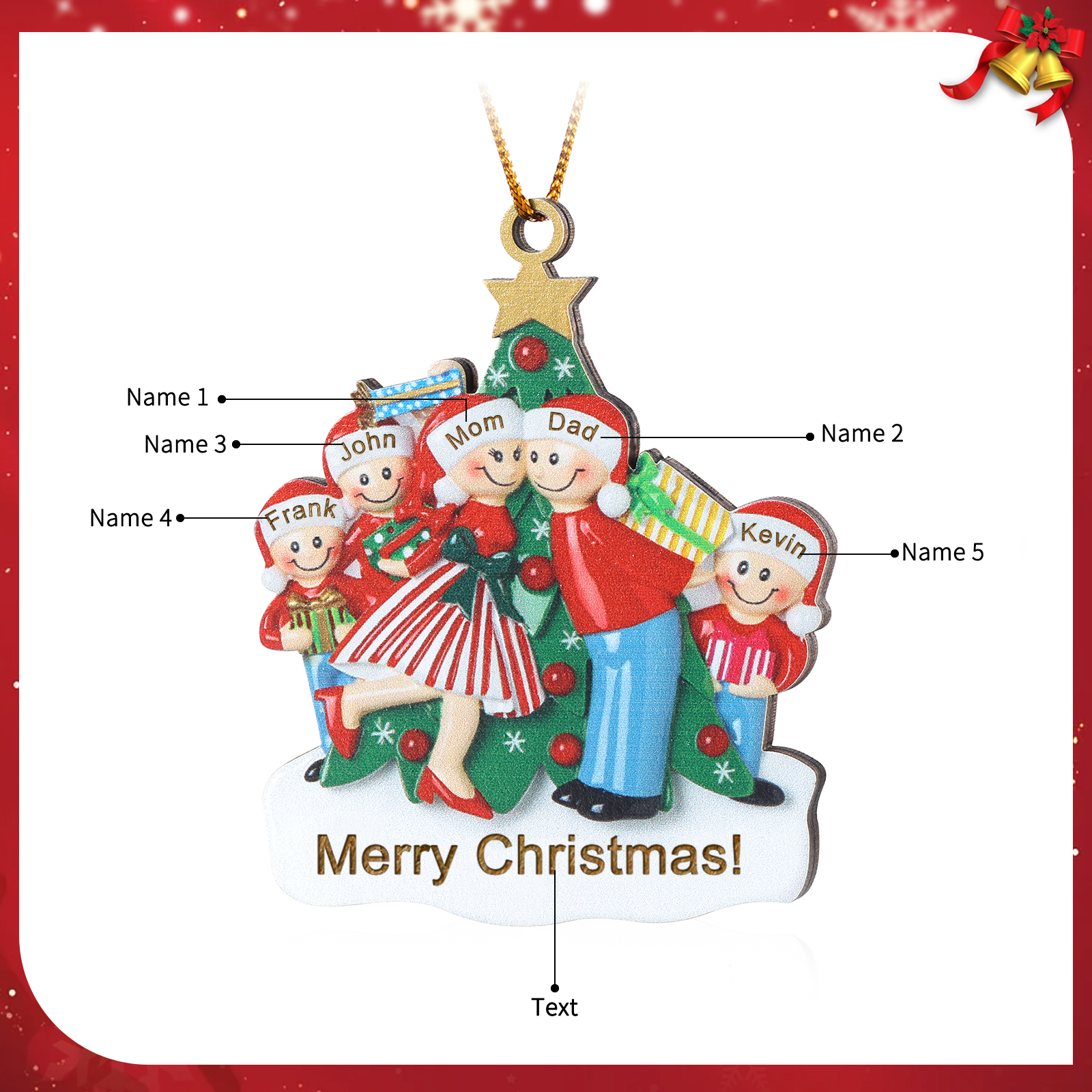 Personalised Wood Christmas Tree Family Ornament Custom with 5 Names Gift For Families-Jessemade AU