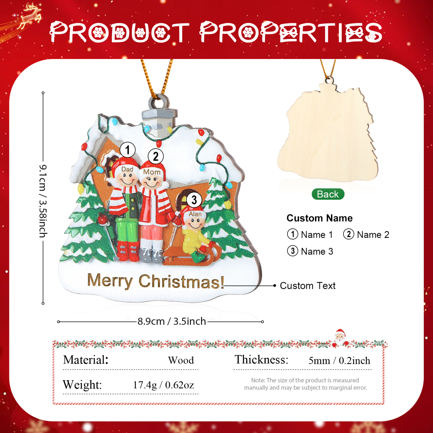 Personalised Wooden Family Christmas Ornament with Custom 3-5 Names Cookie House Ornament-Jessemade AU