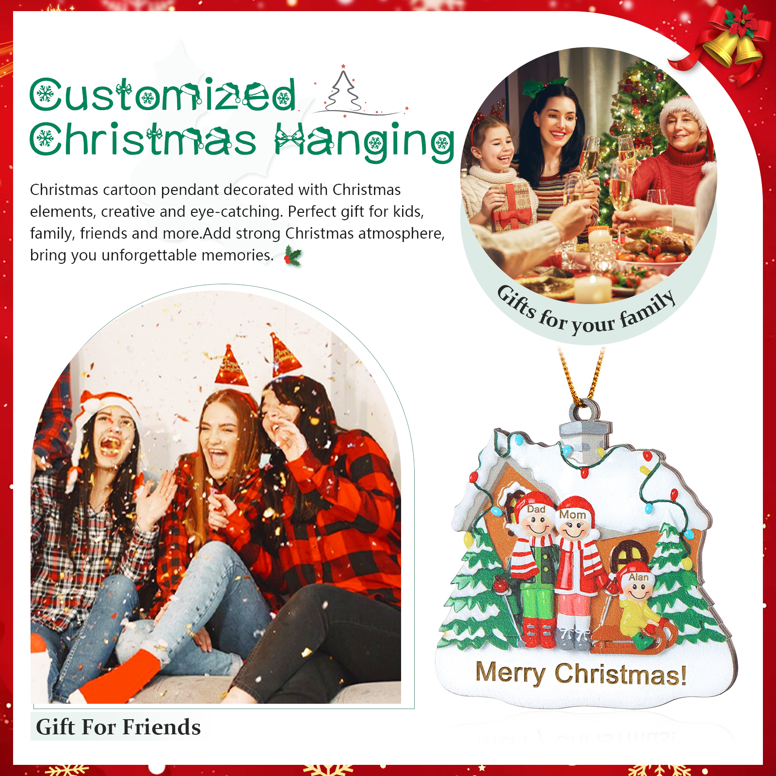 Personalised Wooden Family Christmas Ornament with Custom 3-5 Names Cookie House Ornament-Jessemade AU