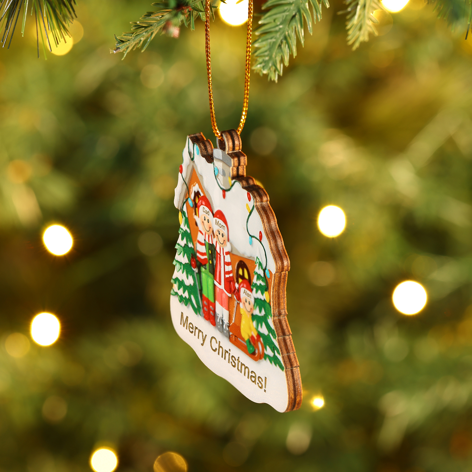 Personalised Wooden Family Christmas Ornament with Custom 3-5 Names Cookie House Ornament-Jessemade AU