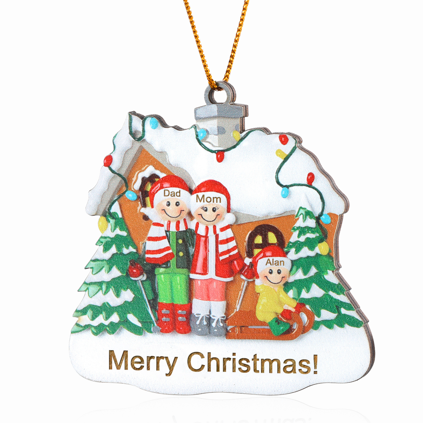 Personalised Wooden Family Christmas Ornament with Custom 3-5 Names Cookie House Ornament-Jessemade AU