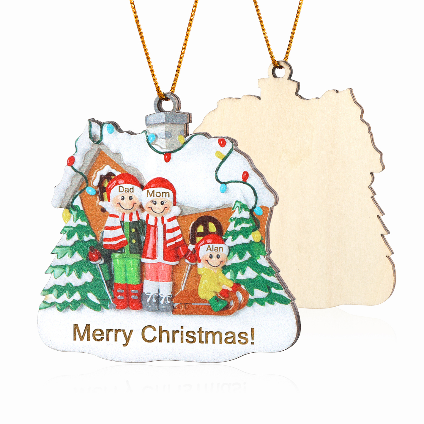Personalised Wooden Family Christmas Ornament with Custom 3-5 Names Cookie House Ornament-Jessemade AU
