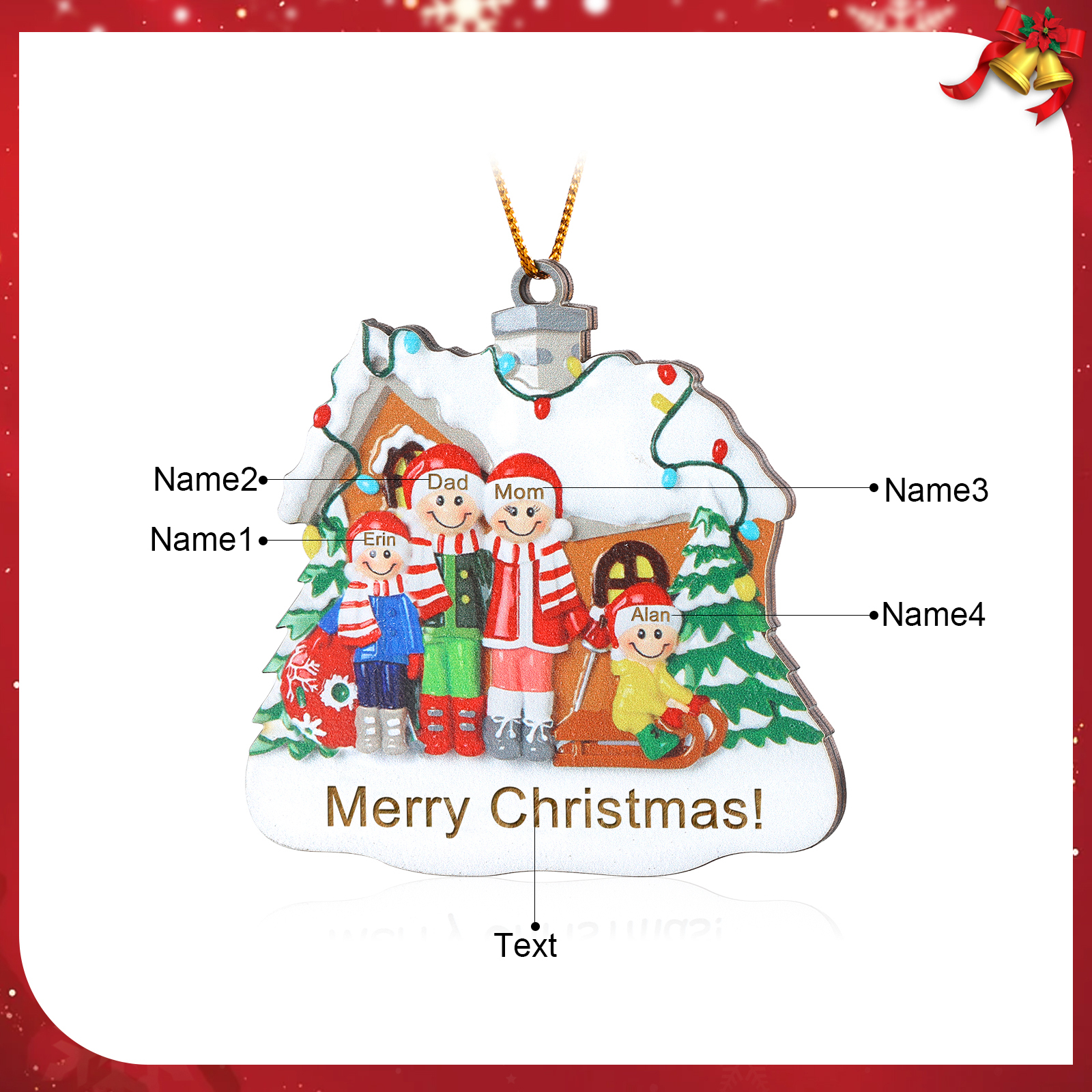 Personalised Wooden Family Christmas Ornament with Custom 3-5 Names Cookie House Ornament-Jessemade AU