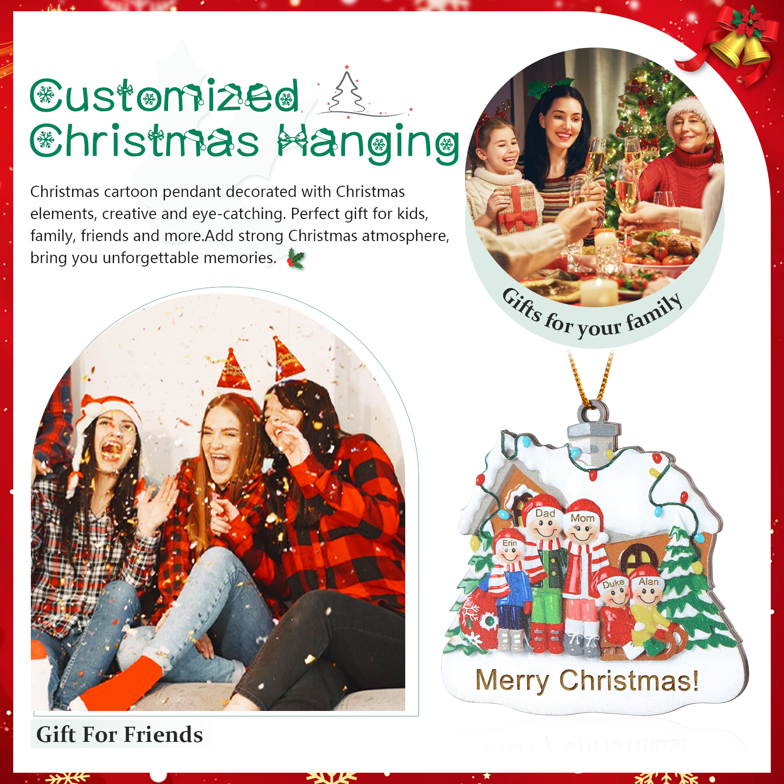 Personalised Wooden Family Christmas Ornament with Custom 3-5 Names Cookie House Ornament-Jessemade AU