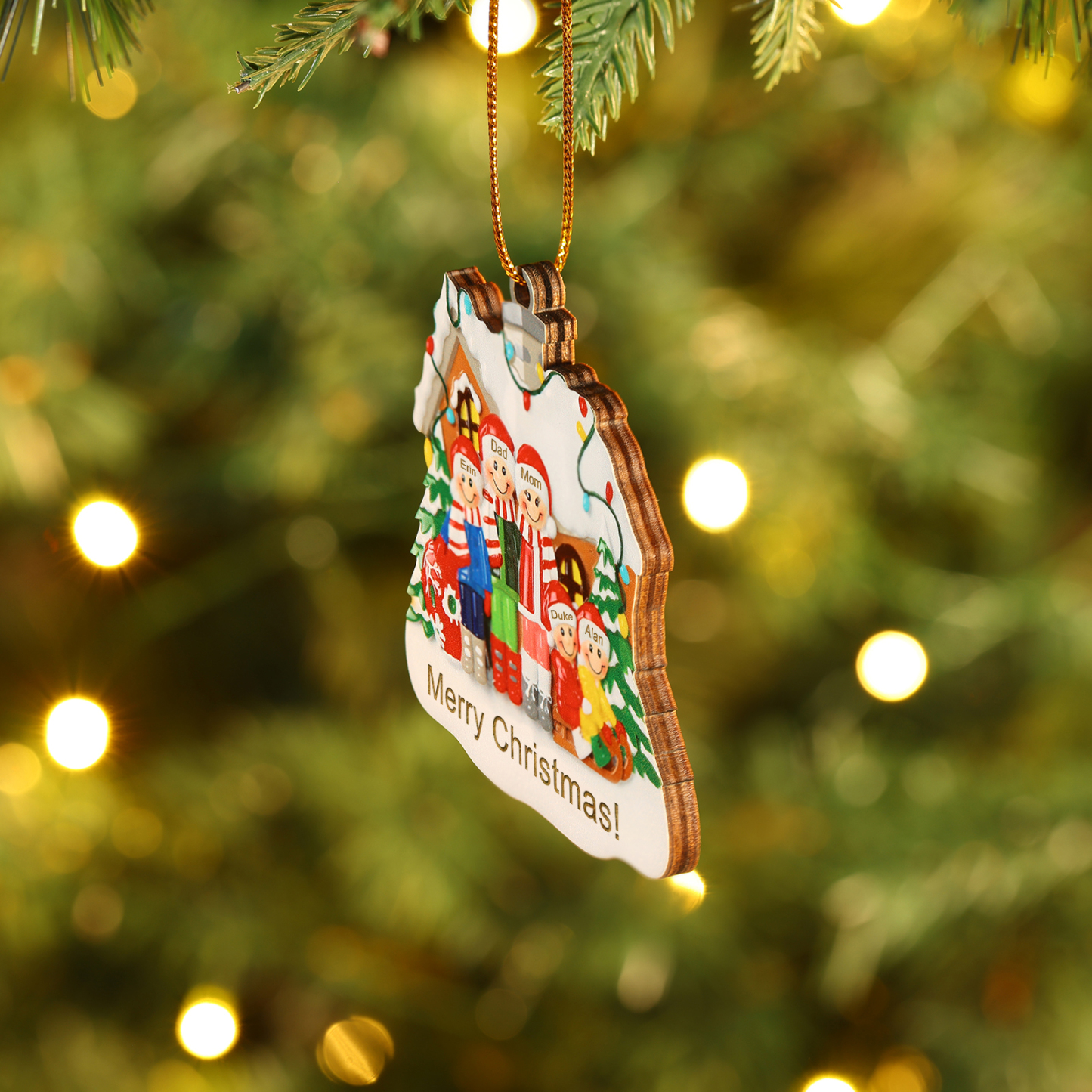 Personalised Wooden Family Christmas Ornament with Custom 3-5 Names Cookie House Ornament-Jessemade AU