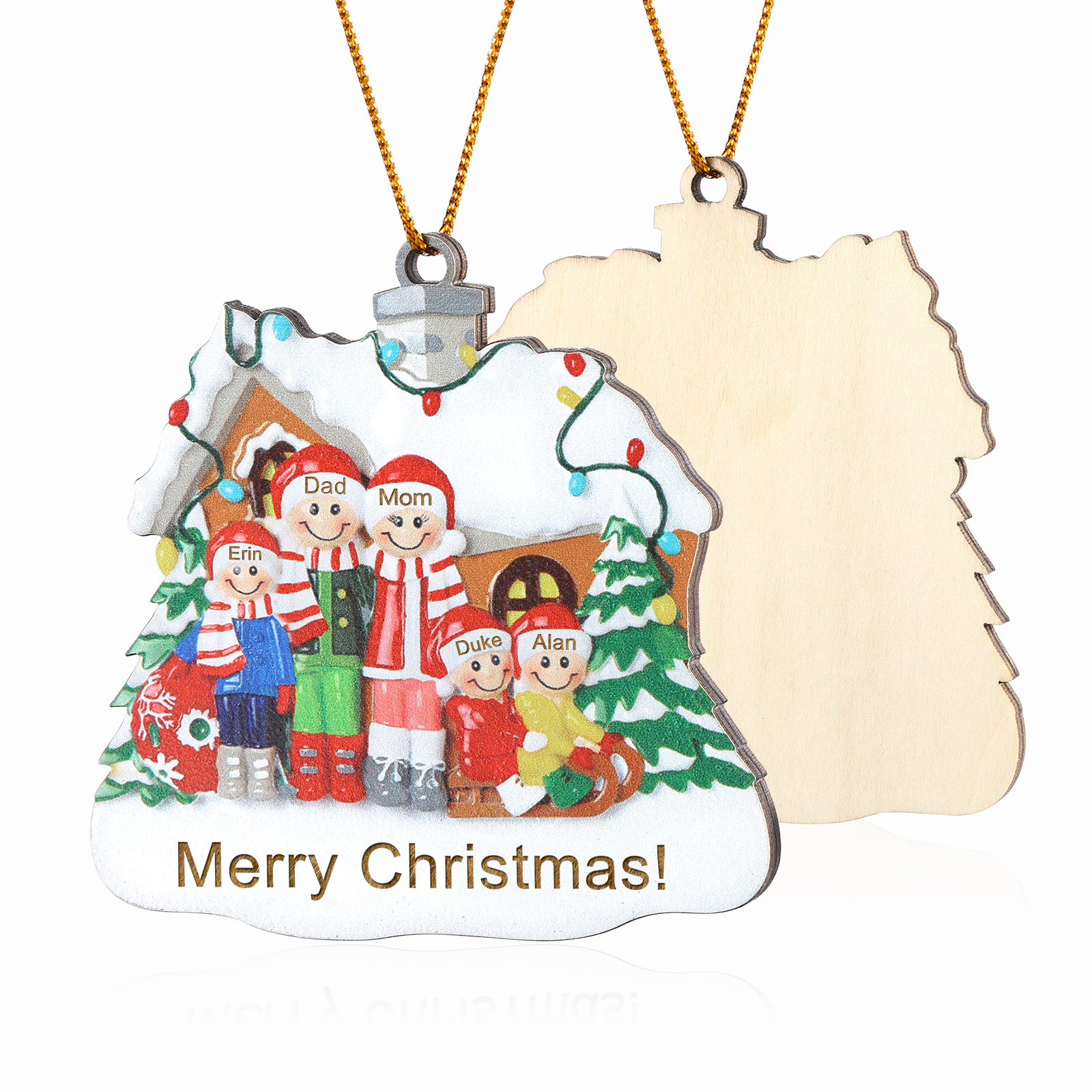 Personalised Wooden Family Christmas Ornament with Custom 3-5 Names Cookie House Ornament-Jessemade AU