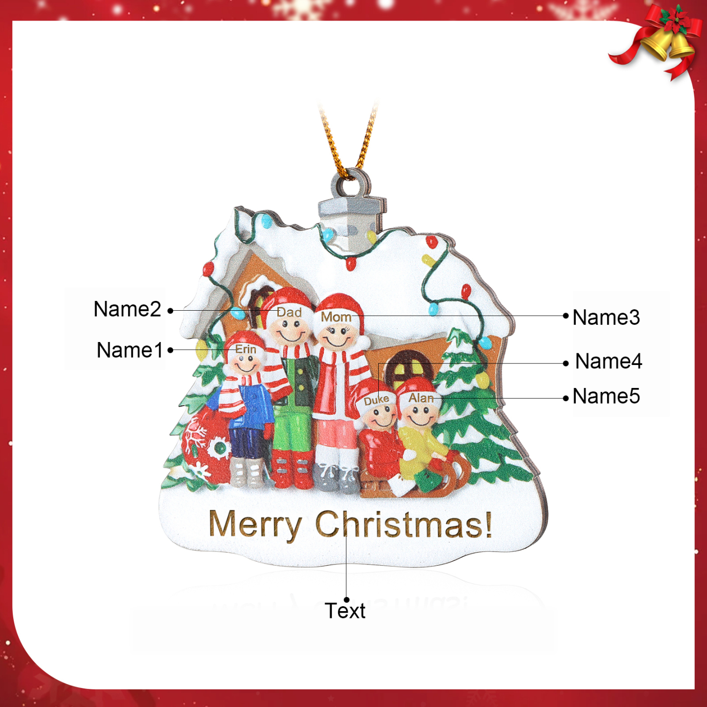 Personalised Wooden Family Christmas Ornament with Custom 3-5 Names Cookie House Ornament-Jessemade AU