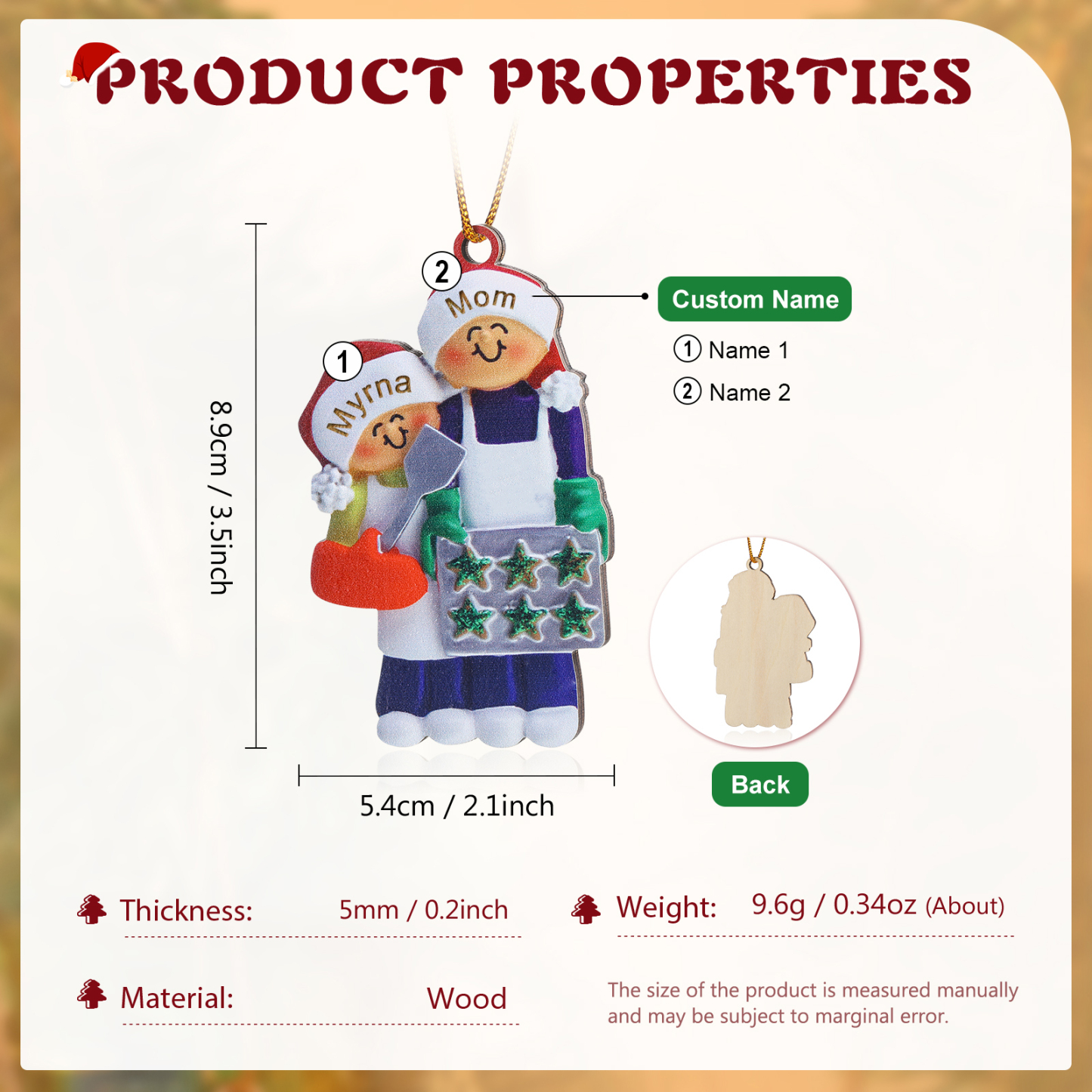 Personalised Wooden Christmas Ornament with Apron Mom & Cookie Customised 2-5 Names-Jessemade AU