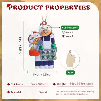 Personalised Wooden Christmas Ornament with Apron Mom & Cookie Customised 2-5 Names-Jessemade AU