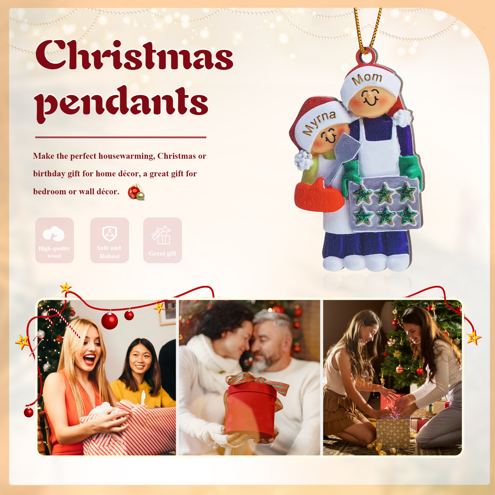 Personalised Wooden Christmas Ornament with Apron Mom & Cookie Customised 2-5 Names-Jessemade AU