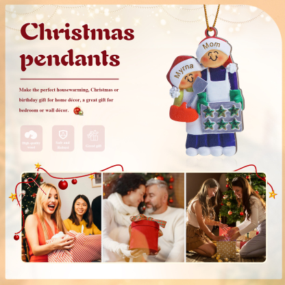 Personalised Wooden Christmas Ornament with Apron Mom & Cookie Customised 2-5 Names-Jessemade AU
