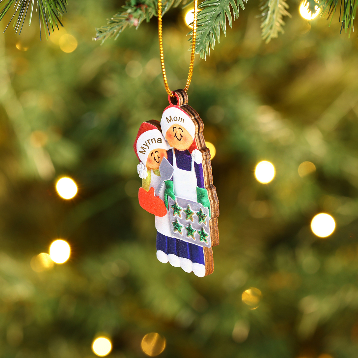 Personalised Wooden Christmas Ornament with Apron Mom & Cookie Customised 2-5 Names-Jessemade AU