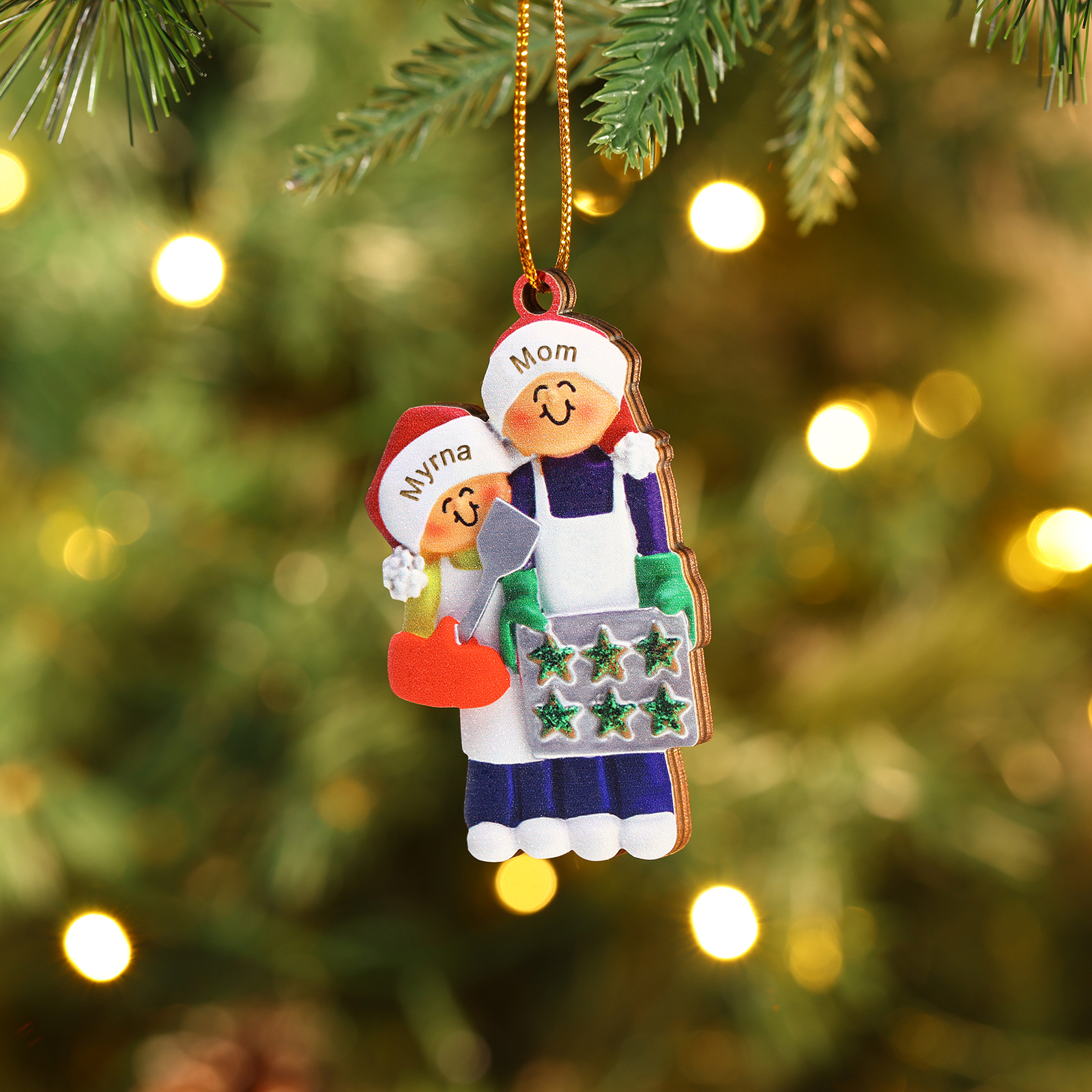 Personalised Wooden Christmas Ornament with Apron Mom & Cookie Customised 2-5 Names-Jessemade AU