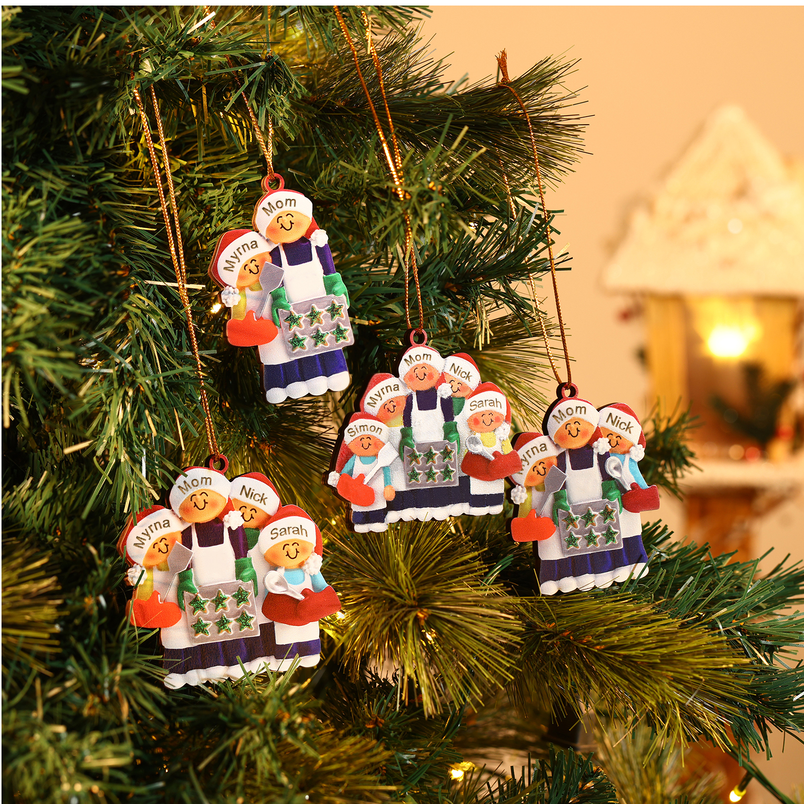 Personalised Wooden Christmas Ornament with Apron Mom & Cookie Customised 2-5 Names-Jessemade AU