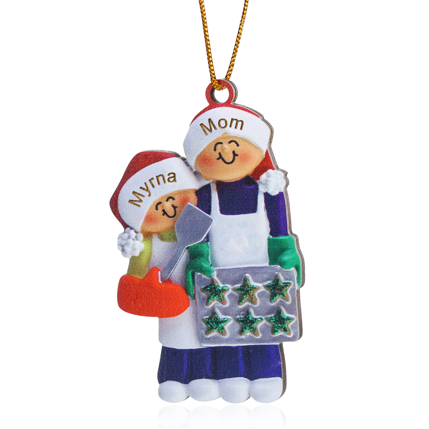 Personalised Wooden Christmas Ornament with Apron Mom & Cookie Customised 2-5 Names-Jessemade AU