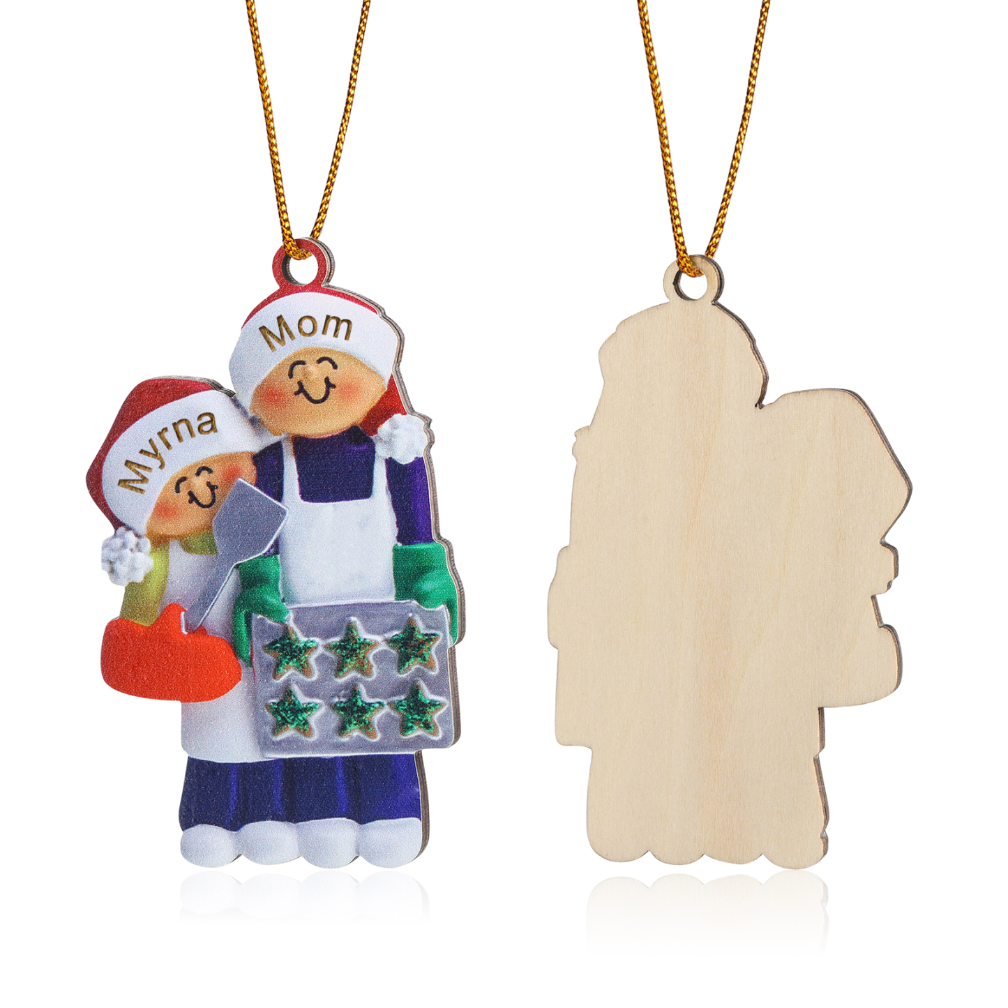Personalised Wooden Christmas Ornament with Apron Mom & Cookie Customised 2-5 Names-Jessemade AU