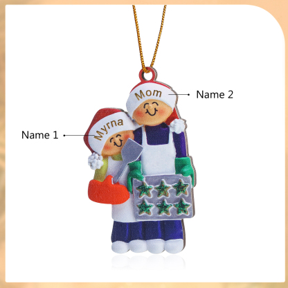 Personalised Wooden Christmas Ornament with Apron Mom & Cookie Customised 2-5 Names-Jessemade AU