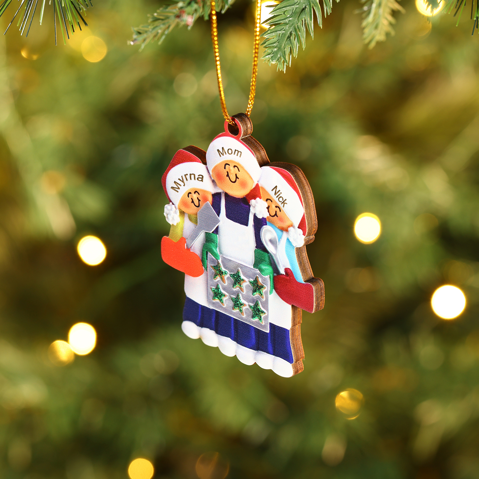 Personalised Wooden Christmas Ornament with Apron Mom & Cookie Customised 2-5 Names-Jessemade AU