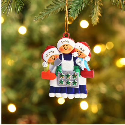 Personalised Wooden Christmas Ornament with Apron Mom & Cookie Customised 2-5 Names-Jessemade AU