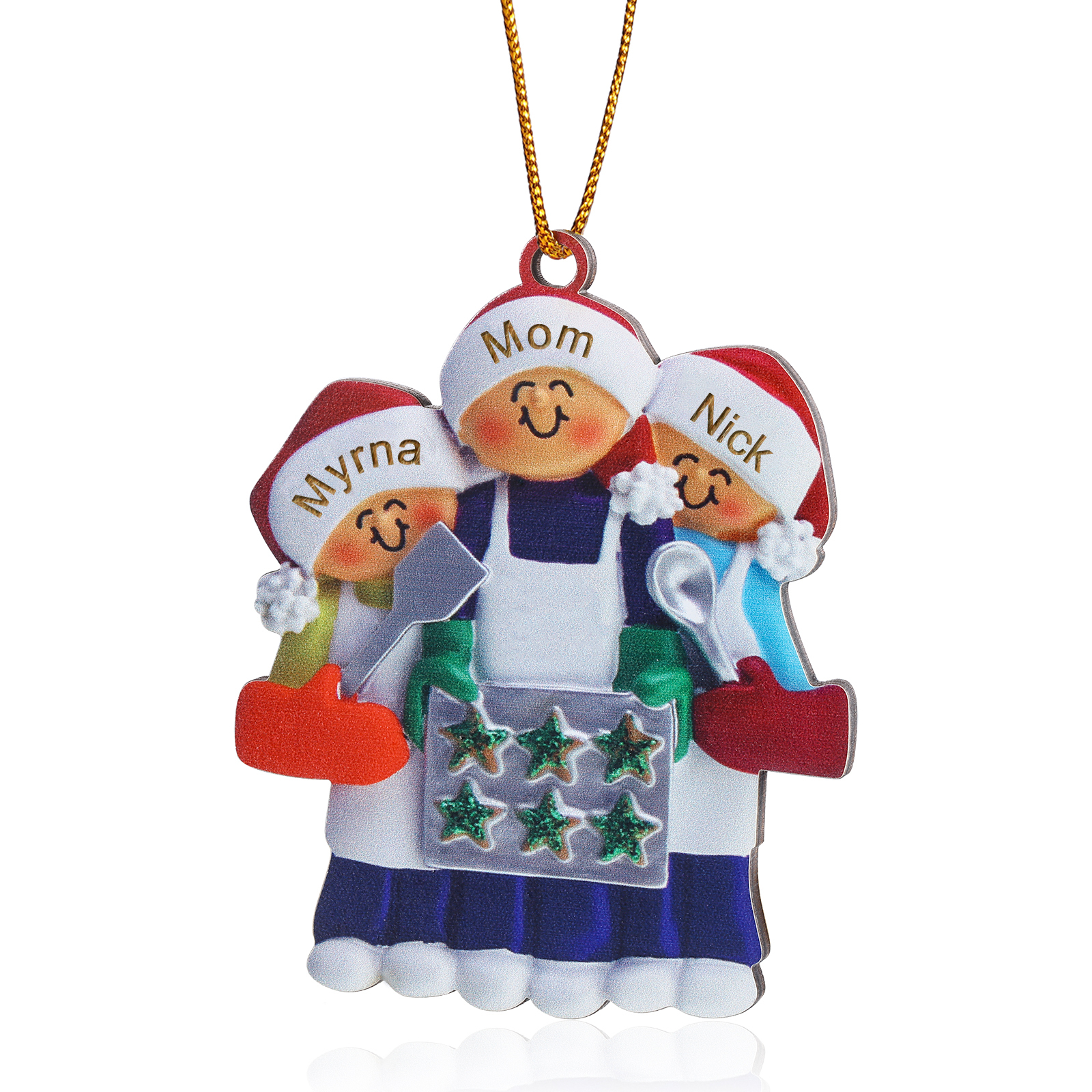 Personalised Wooden Christmas Ornament with Apron Mom & Cookie Customised 2-5 Names-Jessemade AU