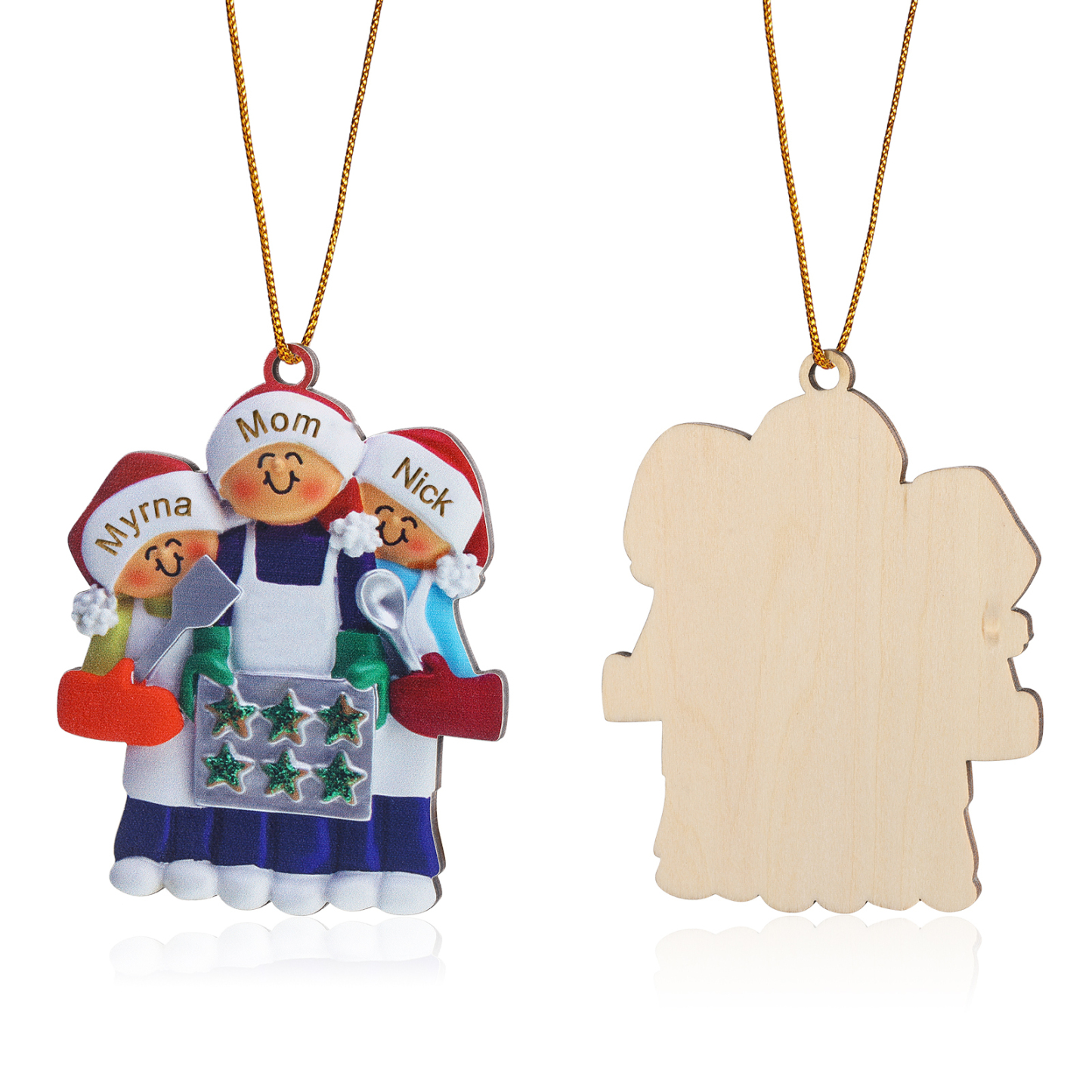 Personalised Wooden Christmas Ornament with Apron Mom & Cookie Customised 2-5 Names-Jessemade AU