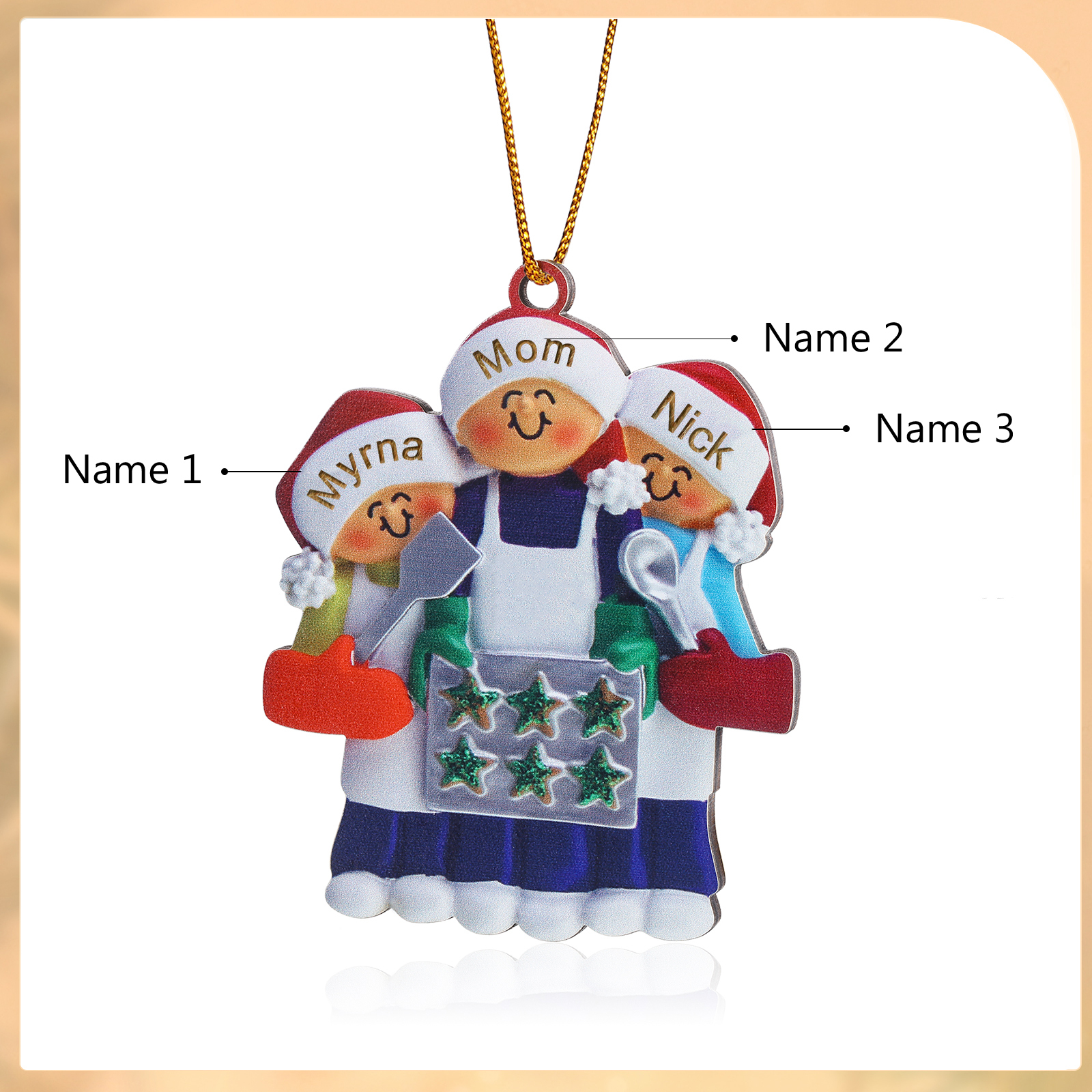 Personalised Wooden Christmas Ornament with Apron Mom & Cookie Customised 2-5 Names-Jessemade AU