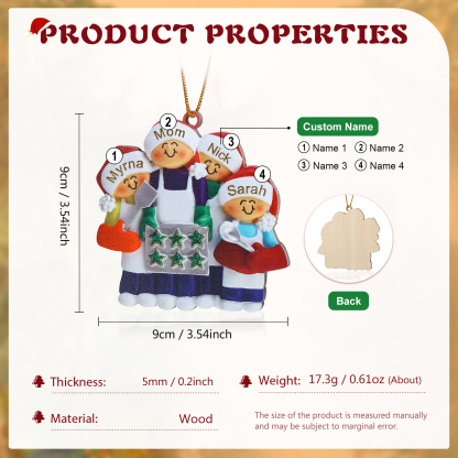 Personalised Wooden Christmas Ornament with Apron Mom & Cookie Customised 2-5 Names-Jessemade AU