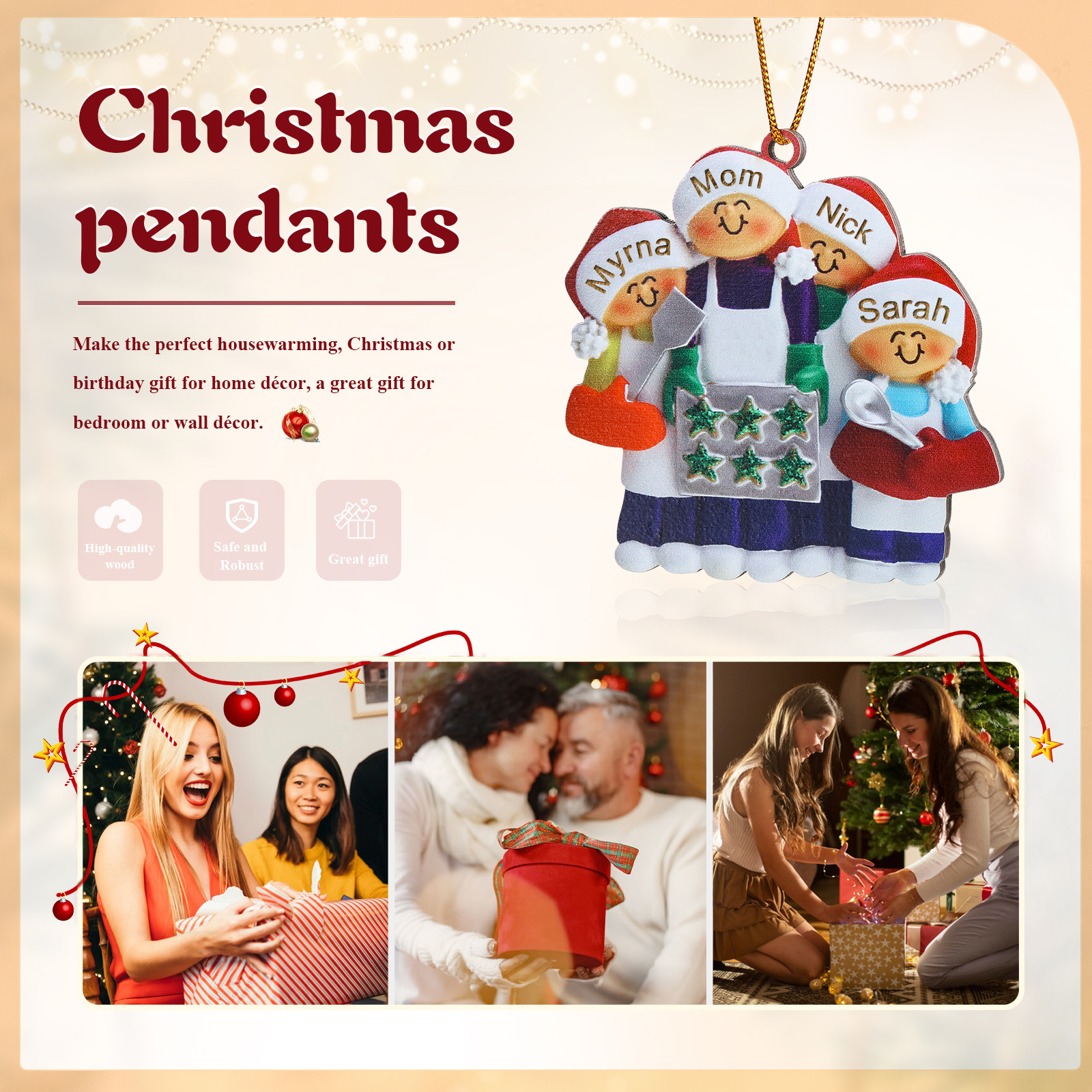 Personalised Wooden Christmas Ornament with Apron Mom & Cookie Customised 2-5 Names-Jessemade AU