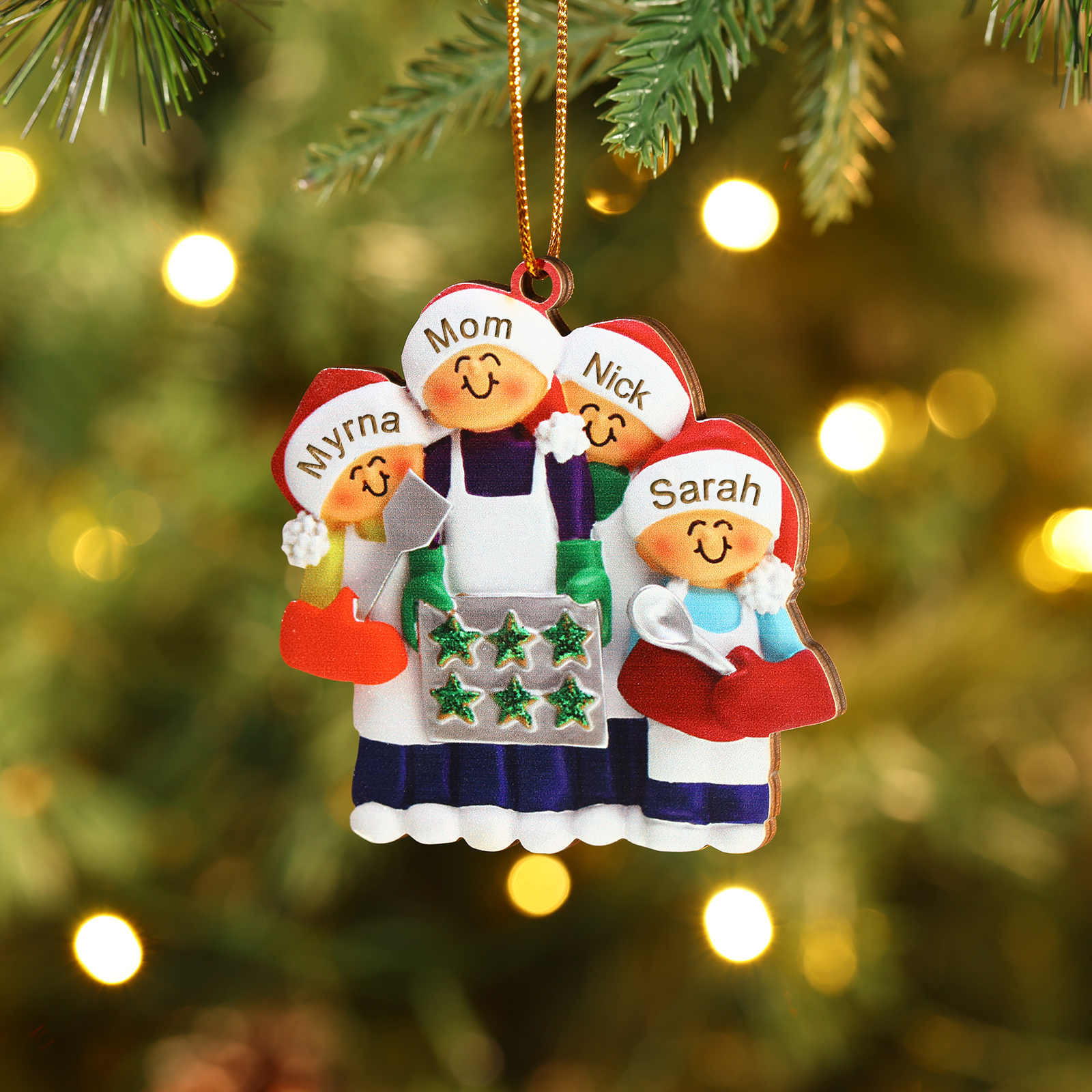 Personalised Wooden Christmas Ornament with Apron Mom & Cookie Customised 2-5 Names-Jessemade AU