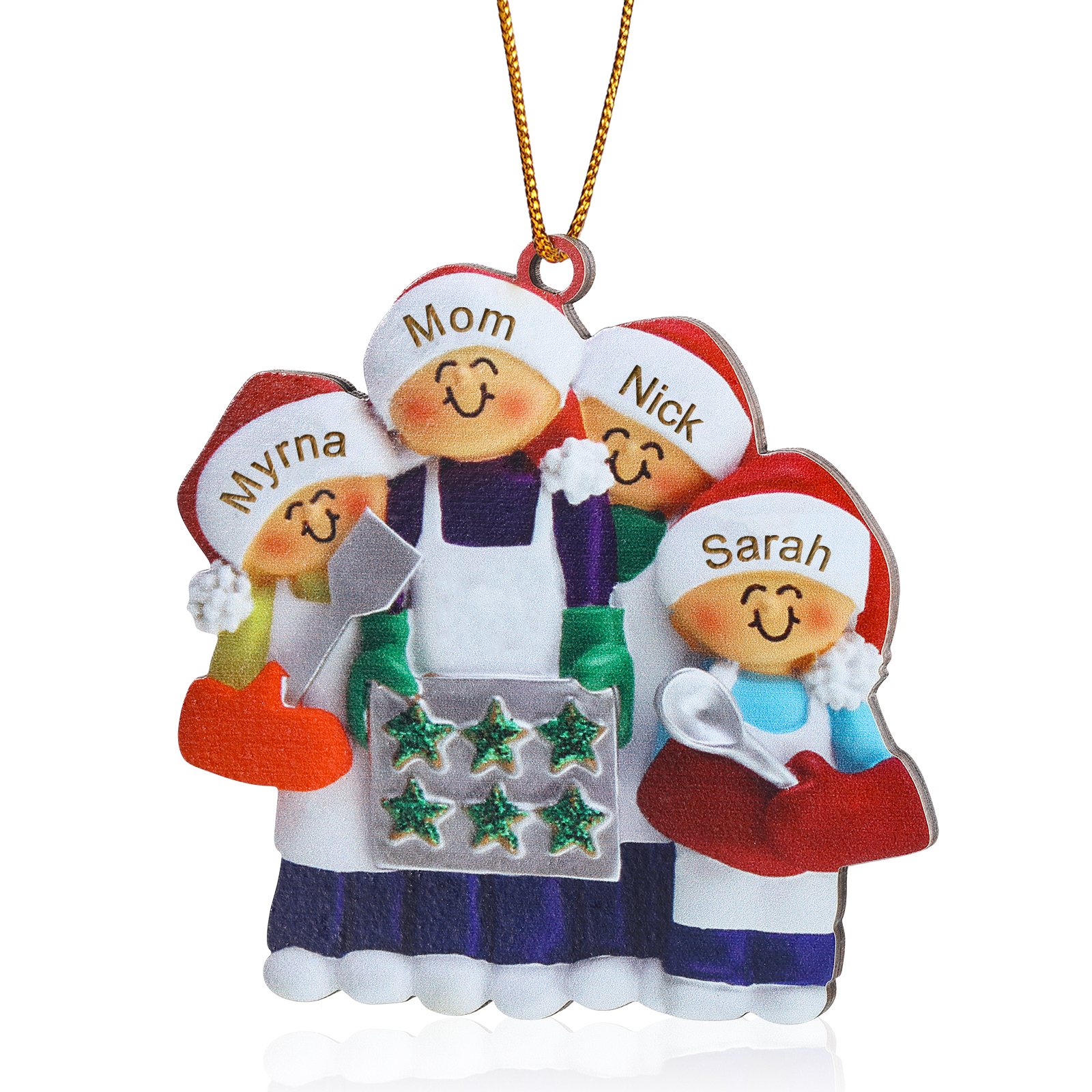 Personalised Wooden Christmas Ornament with Apron Mom & Cookie Customised 2-5 Names-Jessemade AU