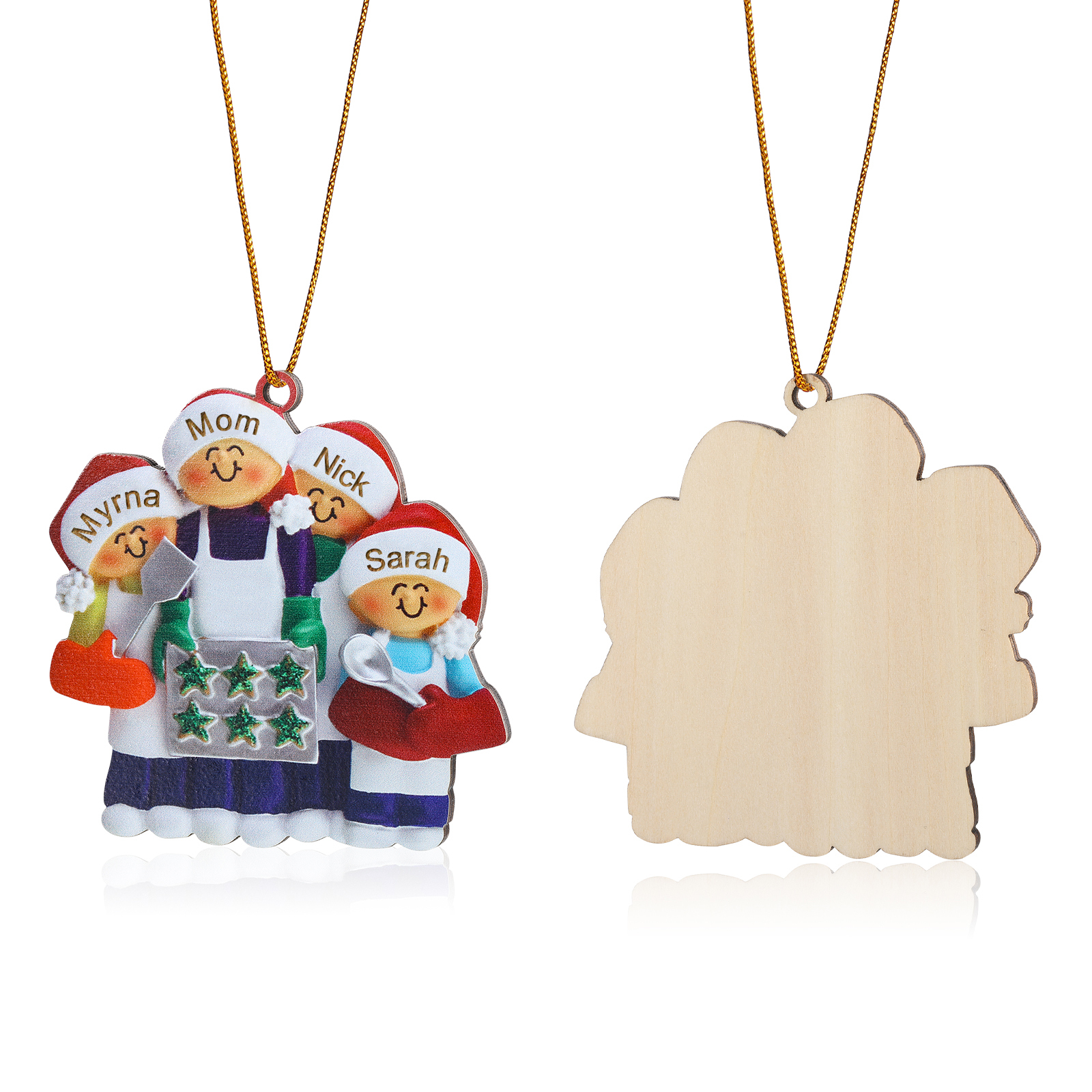 Personalised Wooden Christmas Ornament with Apron Mom & Cookie Customised 2-5 Names-Jessemade AU