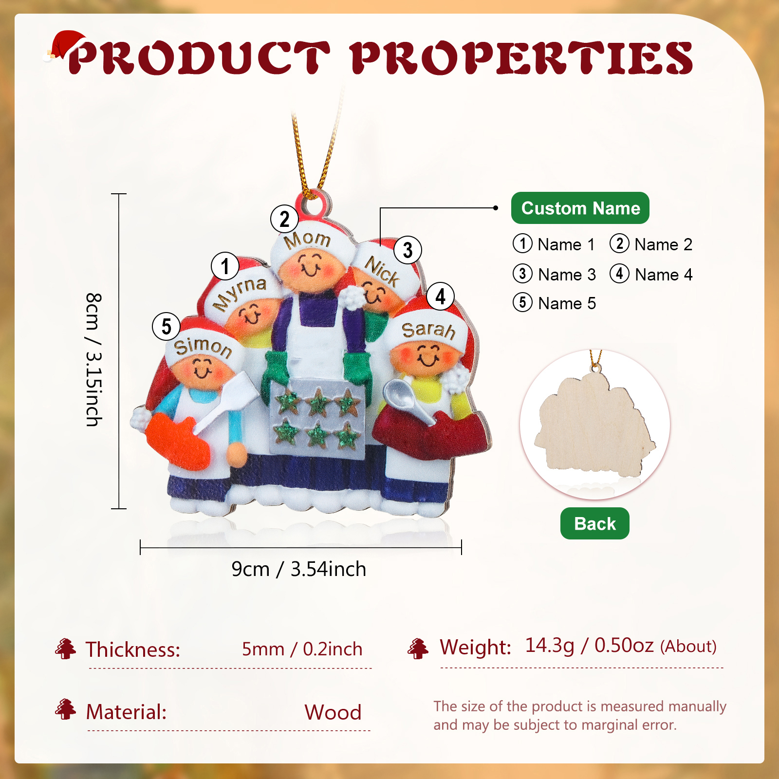 Personalised Wooden Christmas Ornament with Apron Mom & Cookie Customised 2-5 Names-Jessemade AU