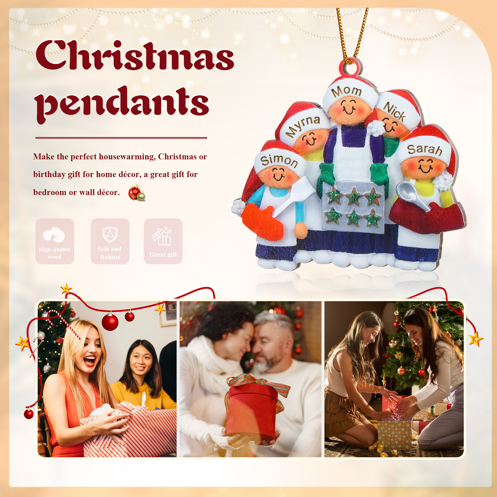 Personalised Wooden Christmas Ornament with Apron Mom & Cookie Customised 2-5 Names-Jessemade AU