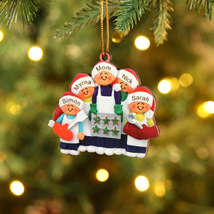 Personalised Wooden Christmas Ornament with Apron Mom & Cookie Customised 2-5 Names-Jessemade AU