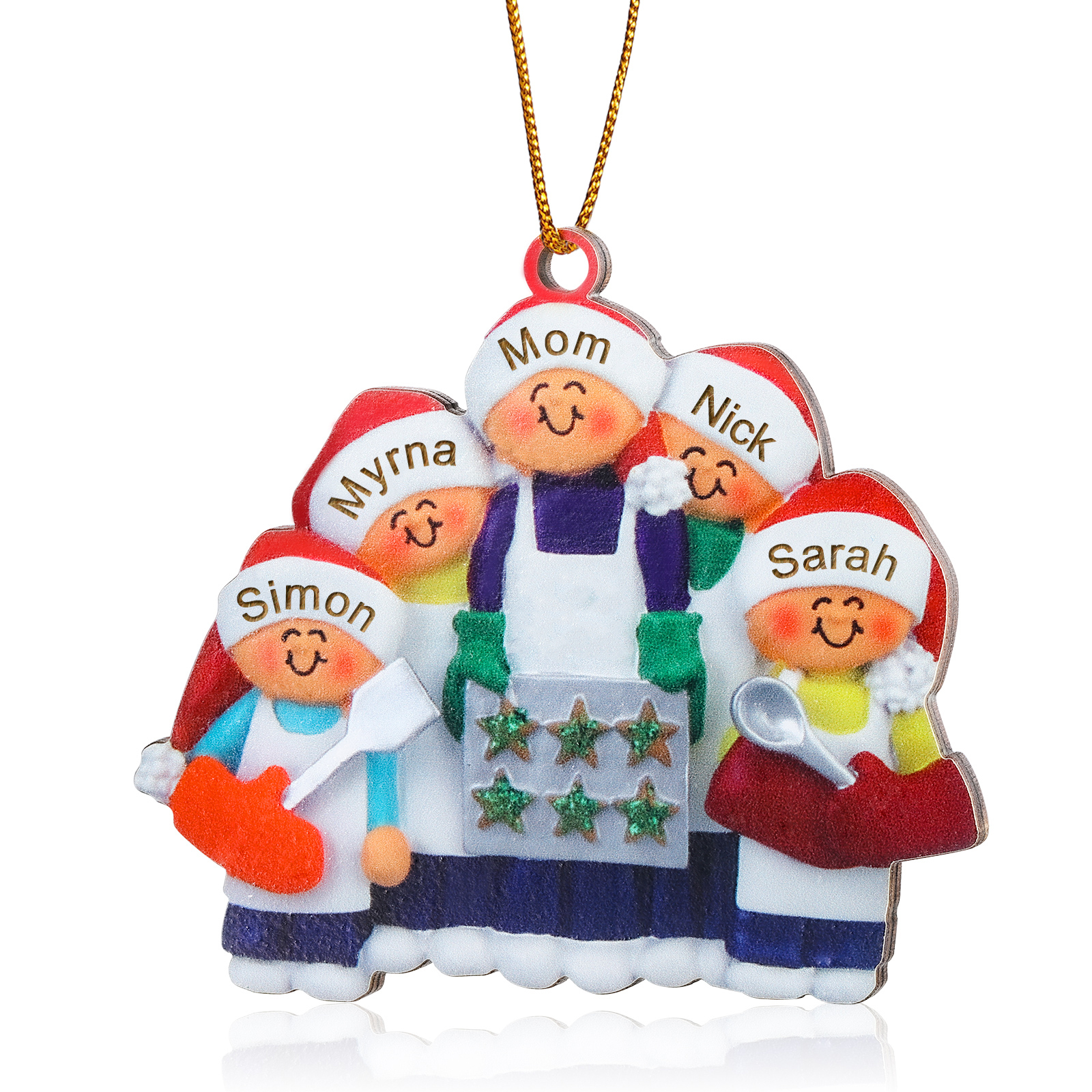 Personalised Wooden Christmas Ornament with Apron Mom & Cookie Customised 2-5 Names-Jessemade AU