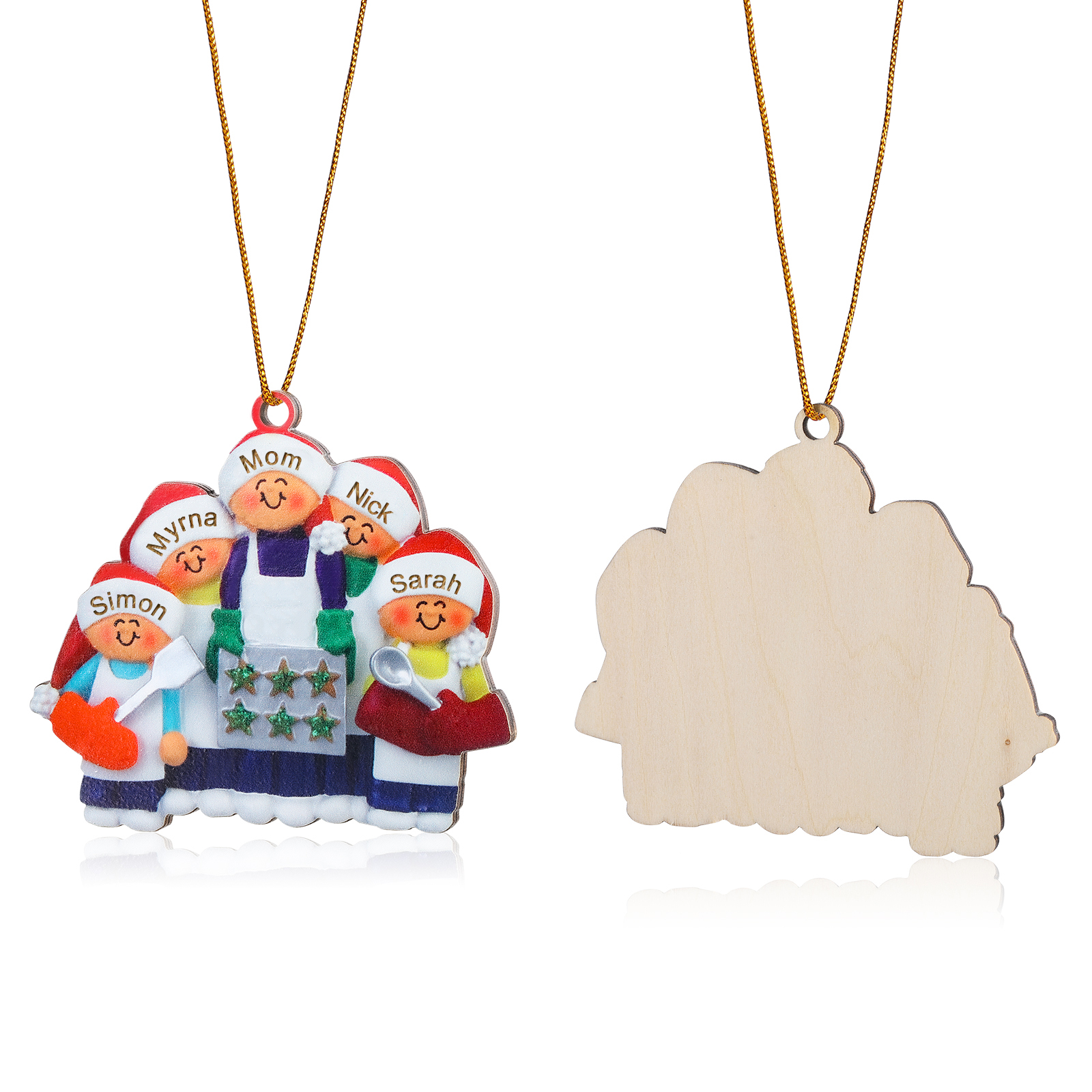 Personalised Wooden Christmas Ornament with Apron Mom & Cookie Customised 2-5 Names-Jessemade AU