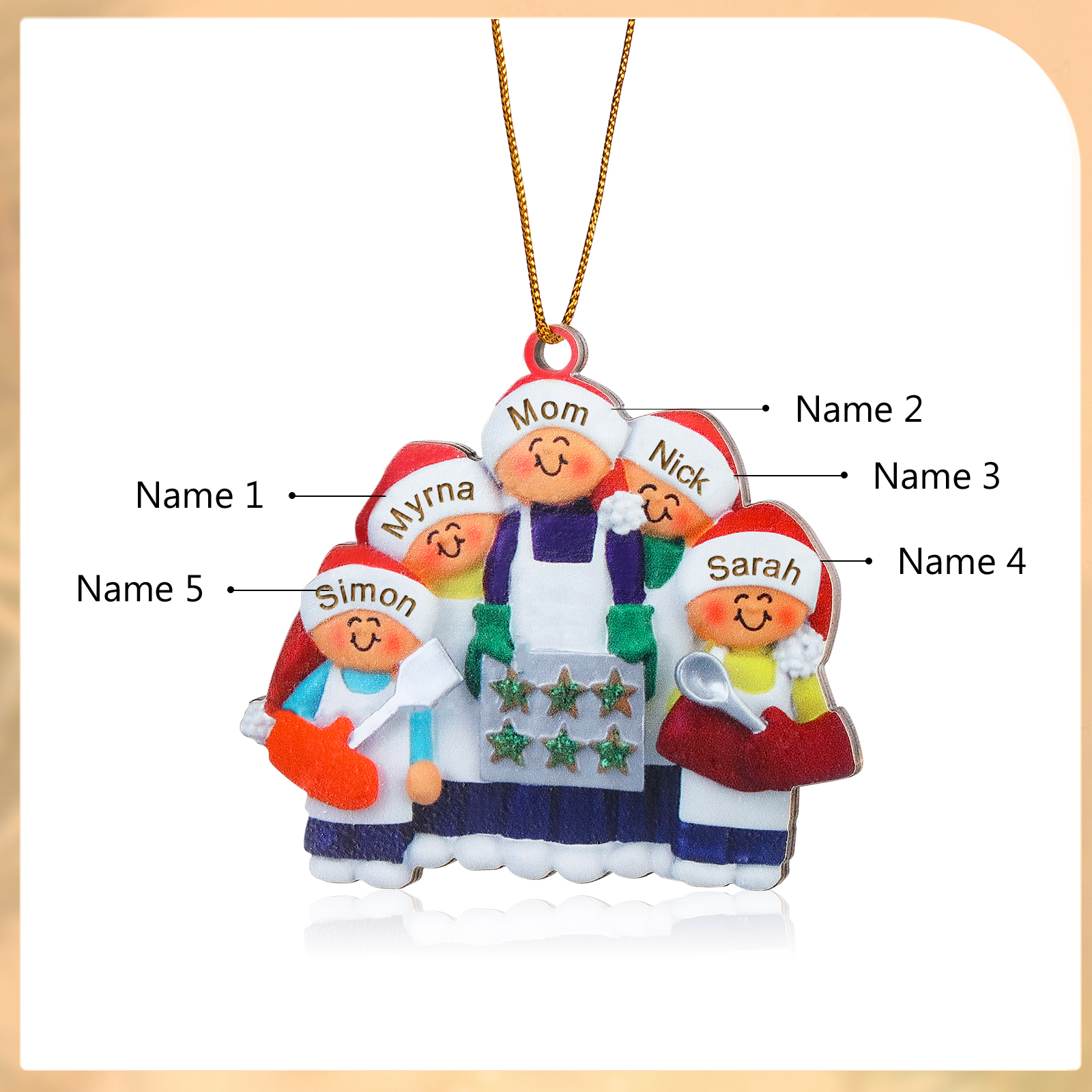 Personalised Wooden Christmas Ornament with Apron Mom & Cookie Customised 2-5 Names-Jessemade AU