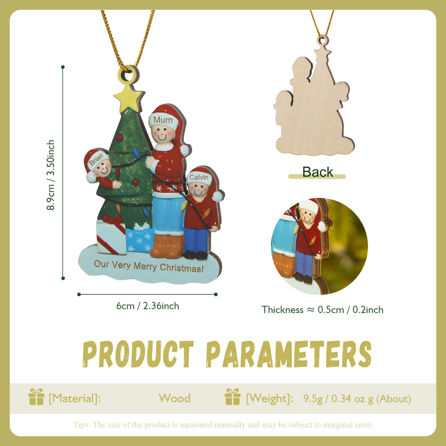 Single Mom Personalized Christmas Tree Ornament with 3 Names Message Cherish Family Memories-Jessemade AU