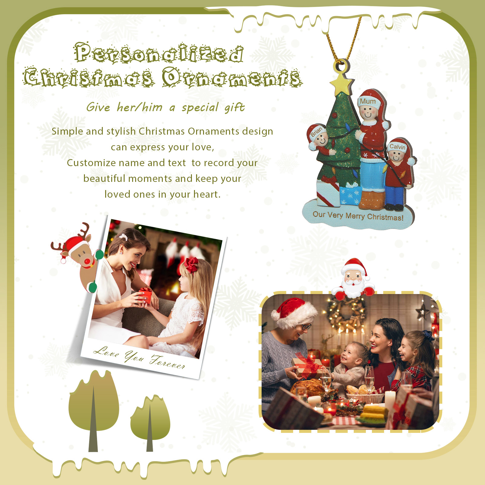 Single Mom Personalized Christmas Tree Ornament with 3 Names Message Cherish Family Memories-Jessemade AU