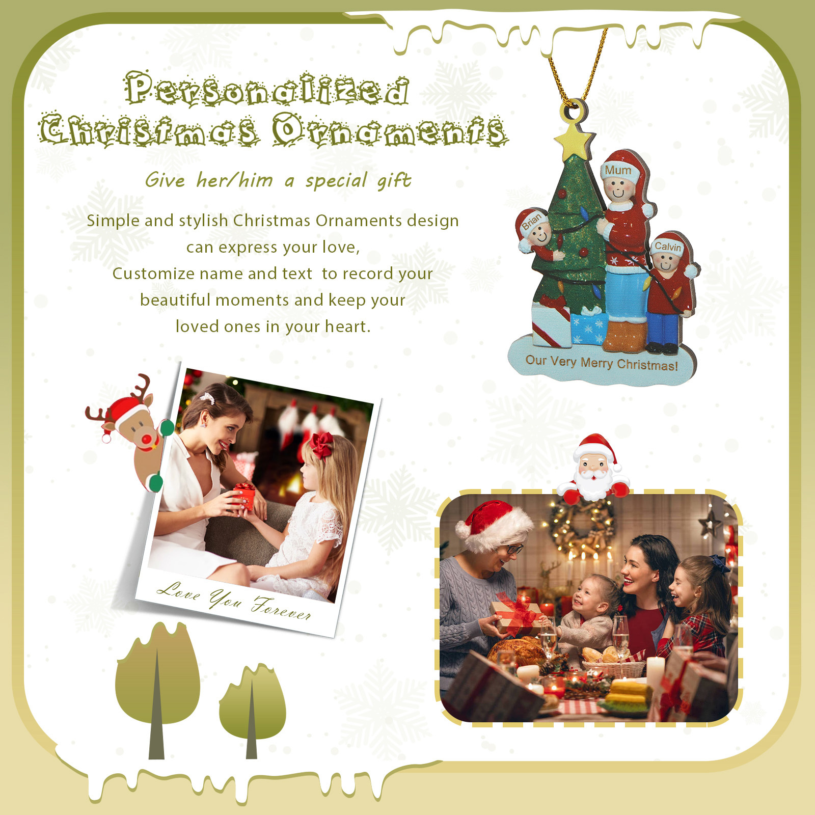 Single Mom Personalized Christmas Tree Ornament with 3 Names Message Cherish Family Memories-Jessemade AU