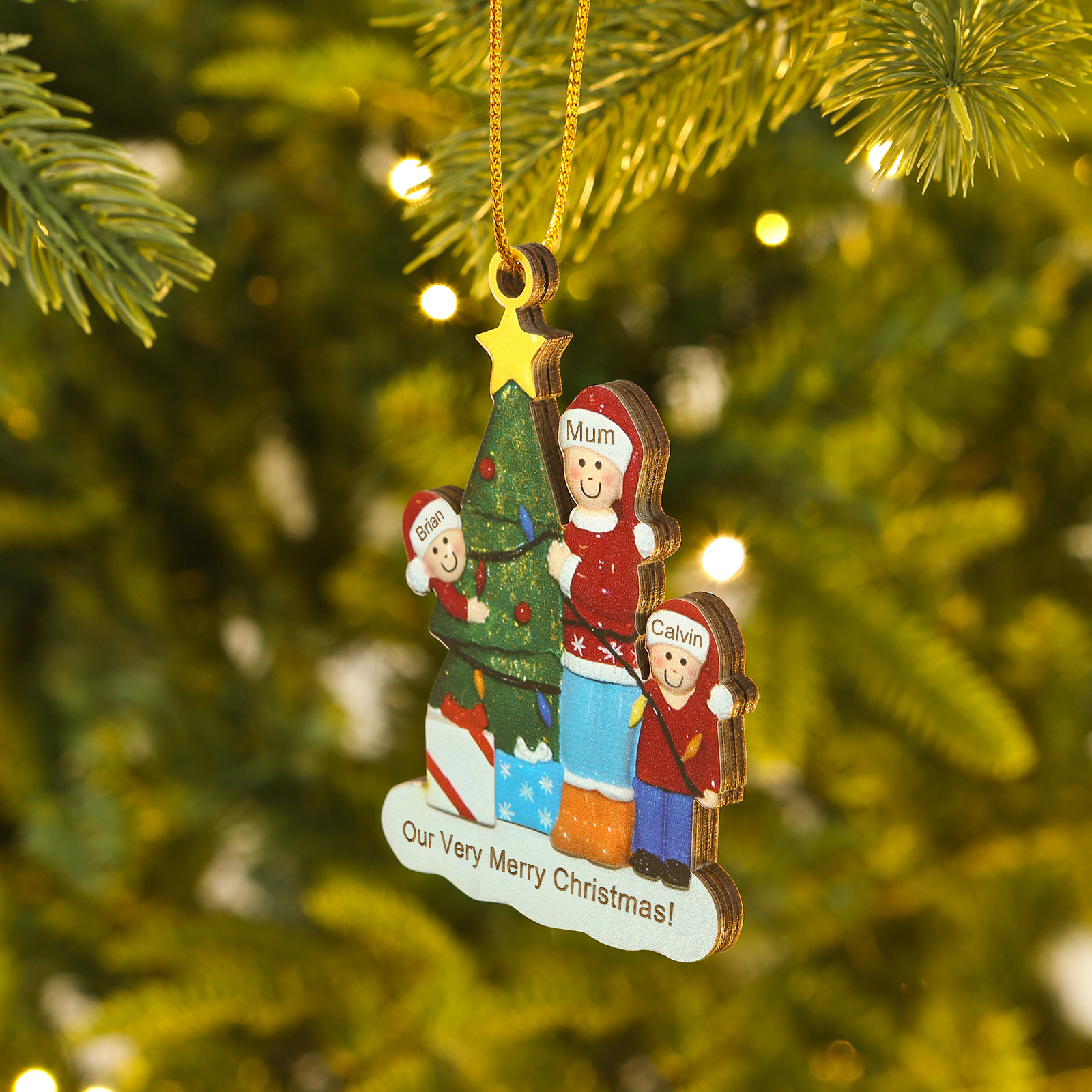 Single Mom Personalized Christmas Tree Ornament with 3 Names Message Cherish Family Memories-Jessemade AU