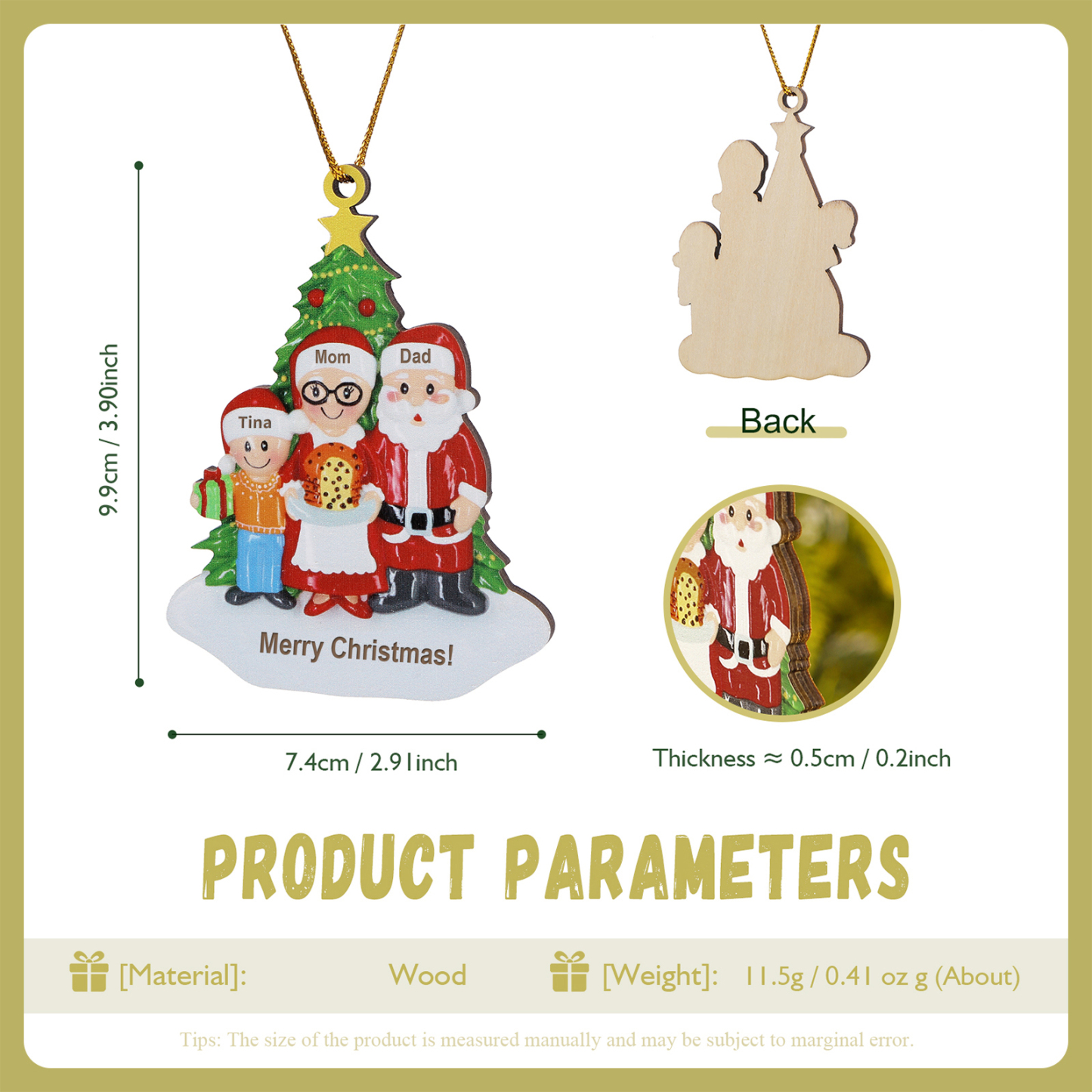 Grandparents Grandchildren Personalised Christmas Ornament with Custom 3 Names Family Wooden Ornament-Jessemade AU