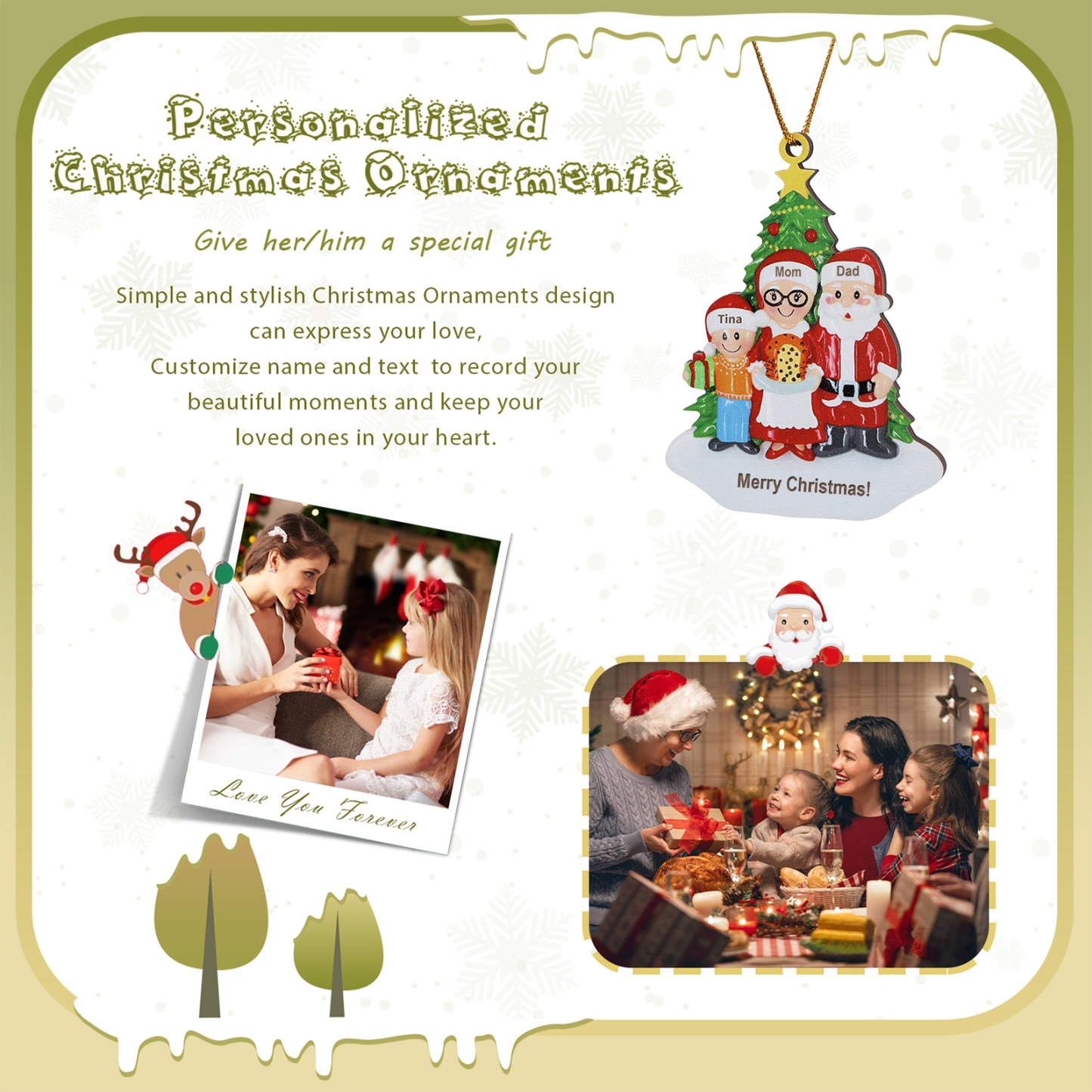 Grandparents Grandchildren Personalised Christmas Ornament with Custom 3 Names Family Wooden Ornament-Jessemade AU