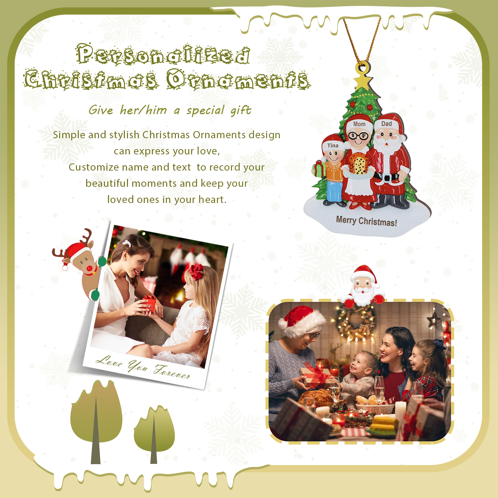 Grandparents Grandchildren Personalised Christmas Ornament with Custom 3 Names Family Wooden Ornament-Jessemade AU