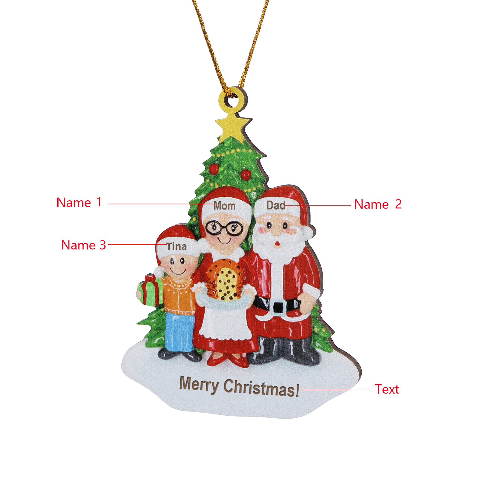 Grandparents Grandchildren Personalised Christmas Ornament with Custom 3 Names Family Wooden Ornament-Jessemade AU