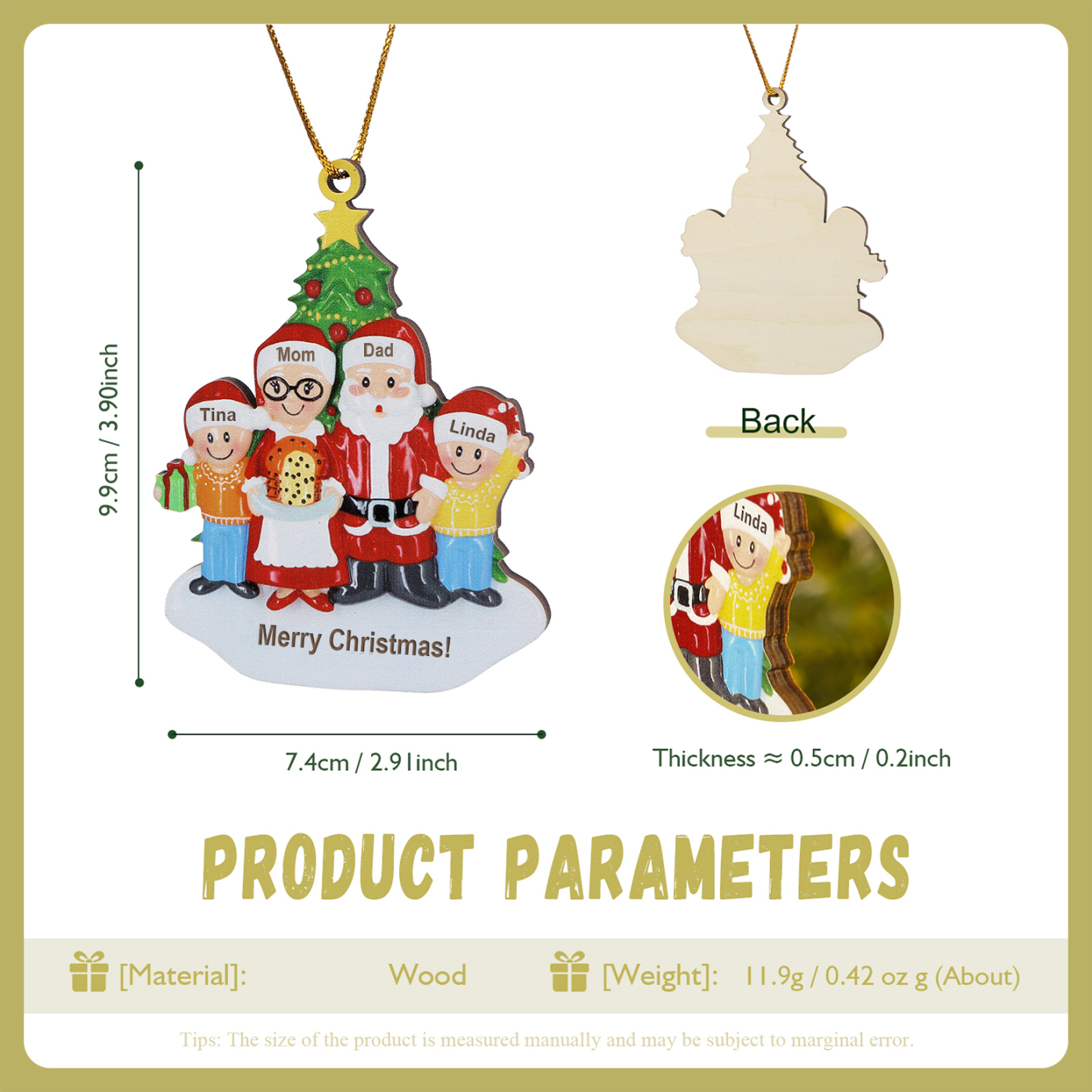 Grandparents Grandchildren Personalised Christmas Ornament with Custom 4 Names Family Wooden Ornament-Jessemade AU