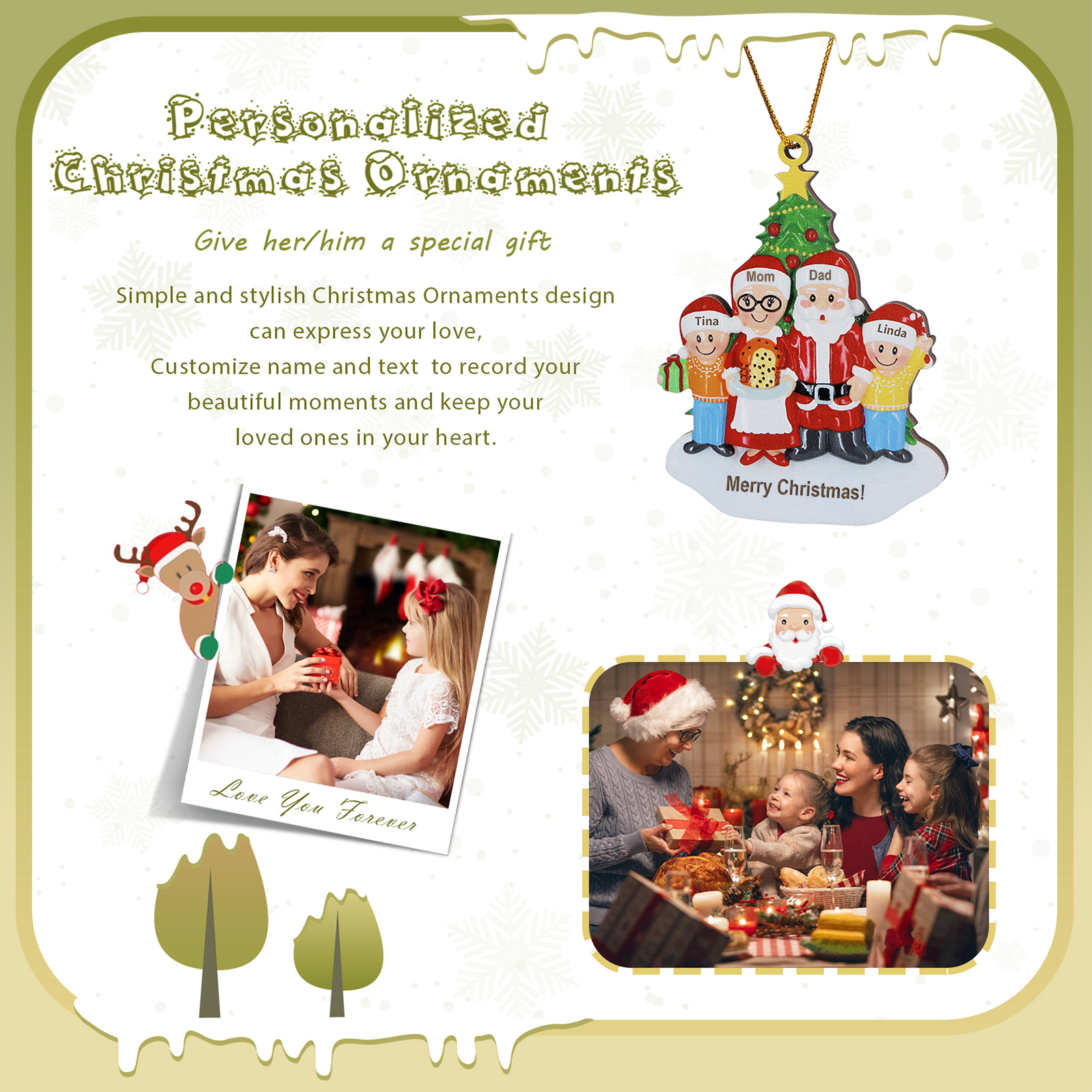 Grandparents Grandchildren Personalised Christmas Ornament with Custom 4 Names Family Wooden Ornament-Jessemade AU