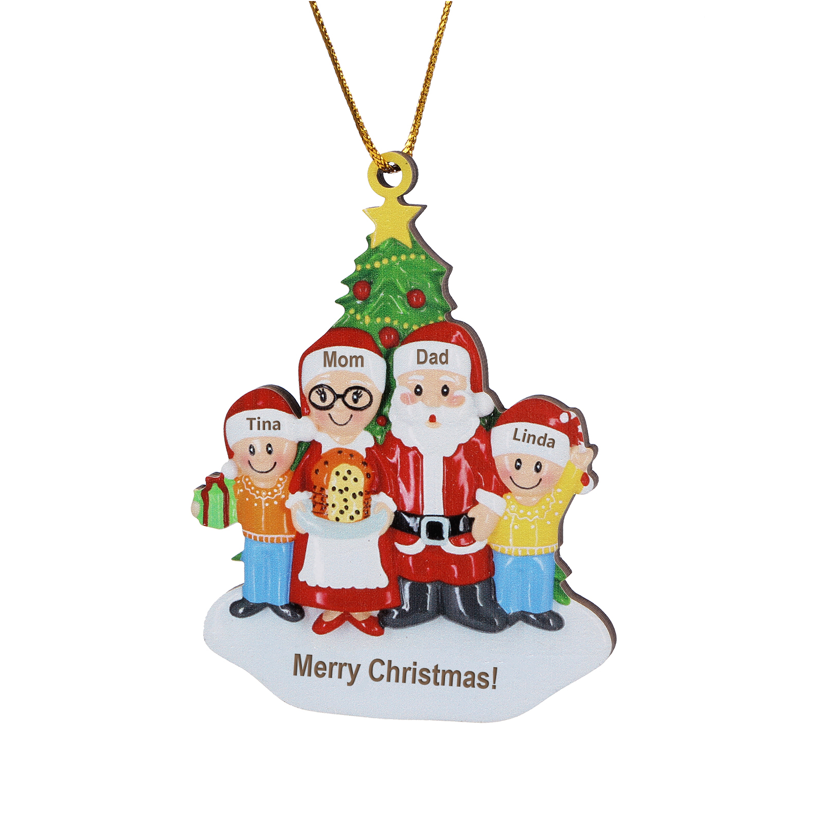 Grandparents Grandchildren Personalised Christmas Ornament with Custom 4 Names Family Wooden Ornament-Jessemade AU