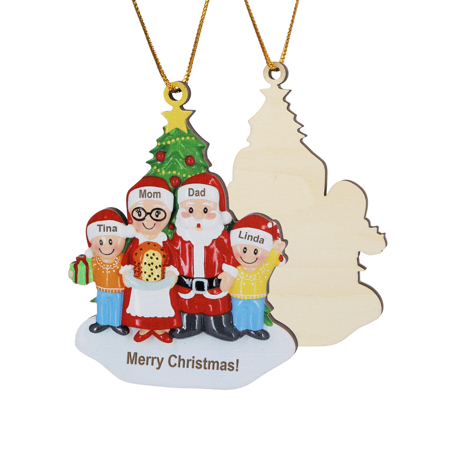 Grandparents Grandchildren Personalised Christmas Ornament with Custom 4 Names Family Wooden Ornament-Jessemade AU