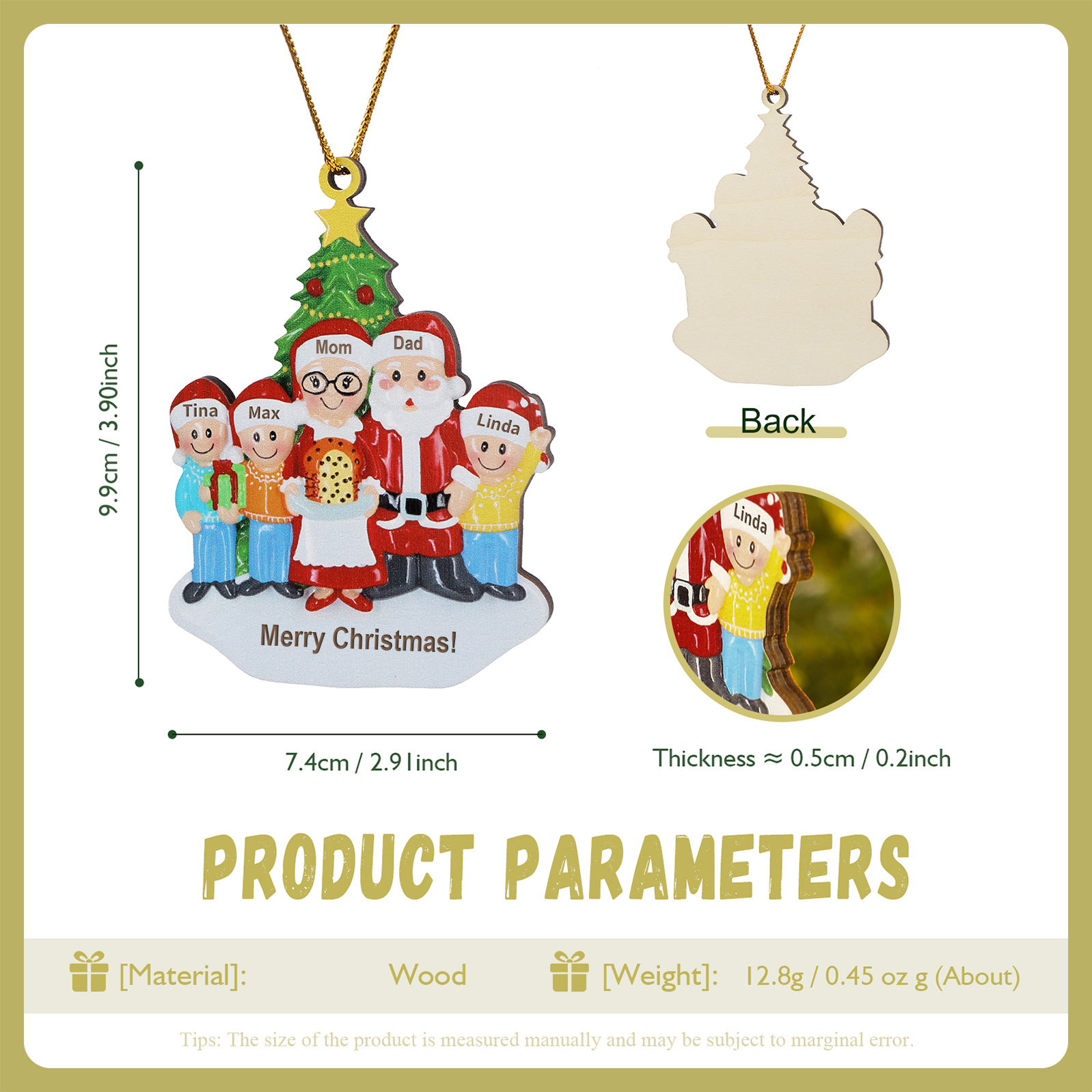 Grandparents Grandchildren Personalised Christmas Ornament with Custom 5 Names Family Wooden Ornament-Jessemade AU